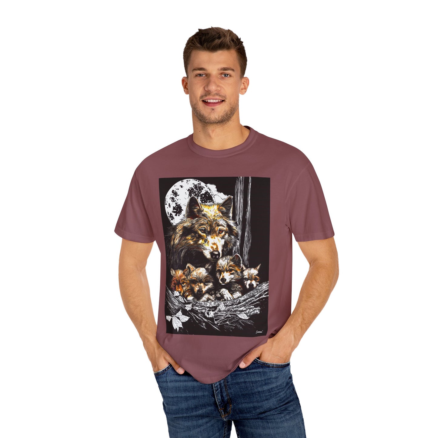 Wolf Family Garment-Dyed T-Shirt - Nature Inspired Art