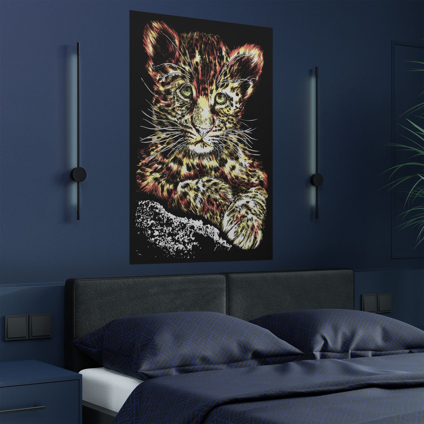 Leopard Cub Satin Poster - Vibrant Art Print for Animal Lovers
