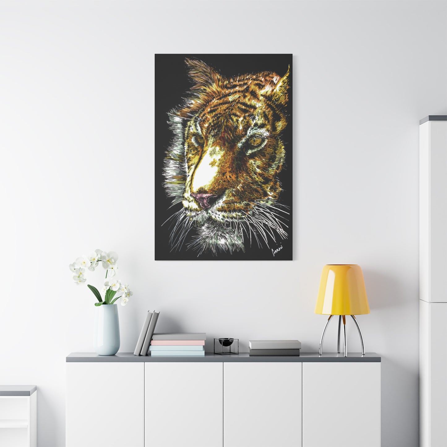 Tiger Wall Art Canvas Print of the Original, hand drawn wall art of a Tiger
