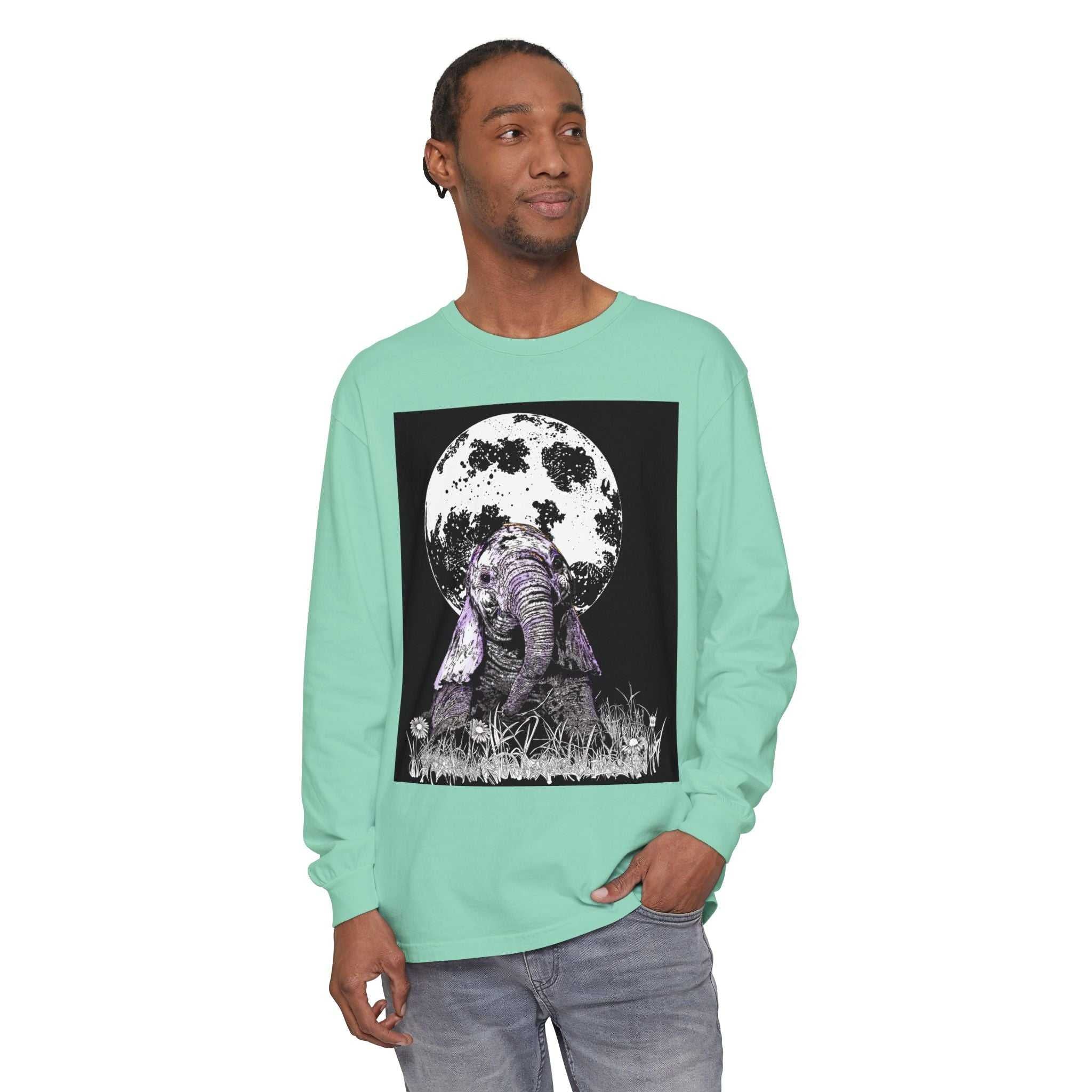 Moonlit Baby Elephant Long Sleeve T-Shirt