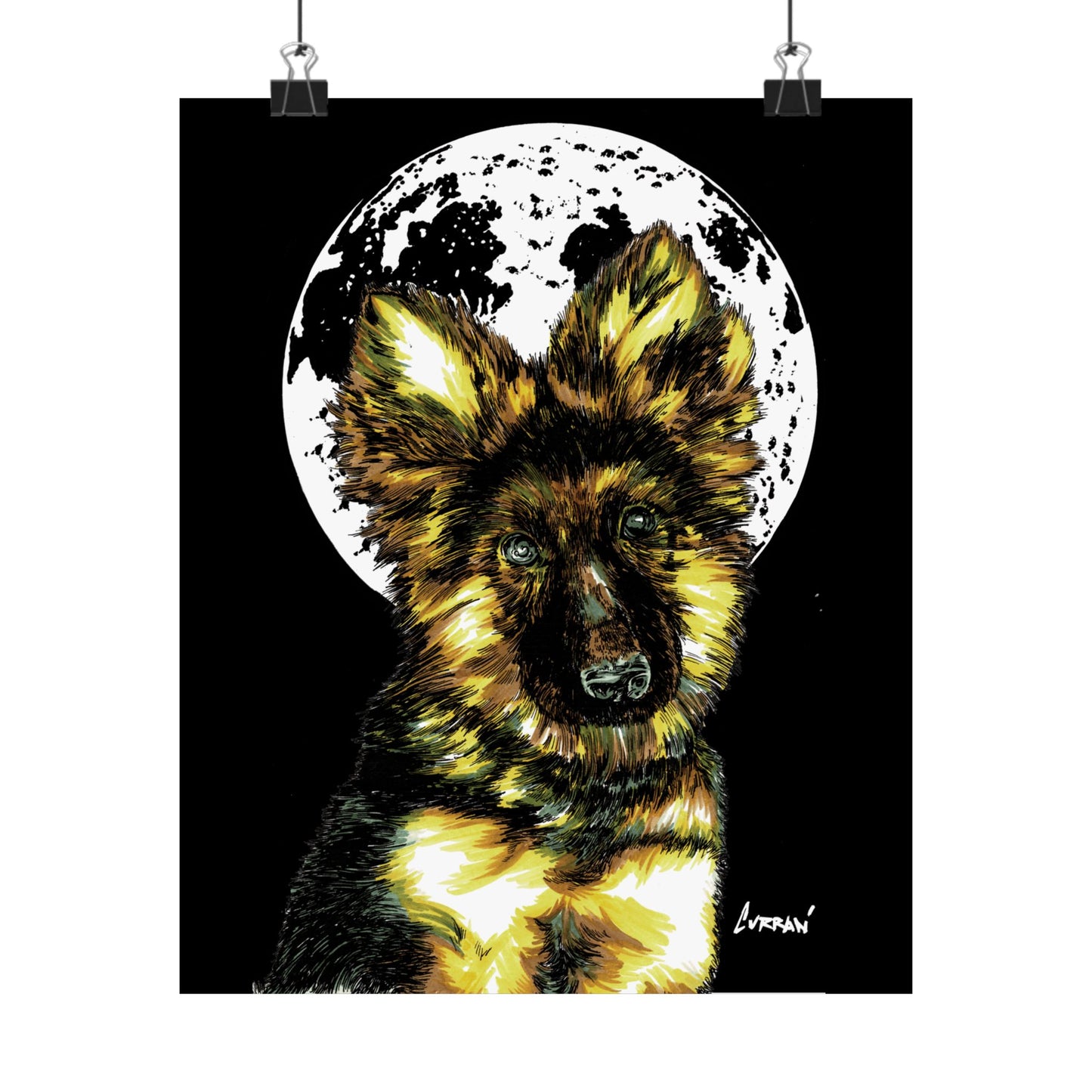 Moonlit German Shepherd Satin Poster | 300gsm Art Print for Dog Lovers