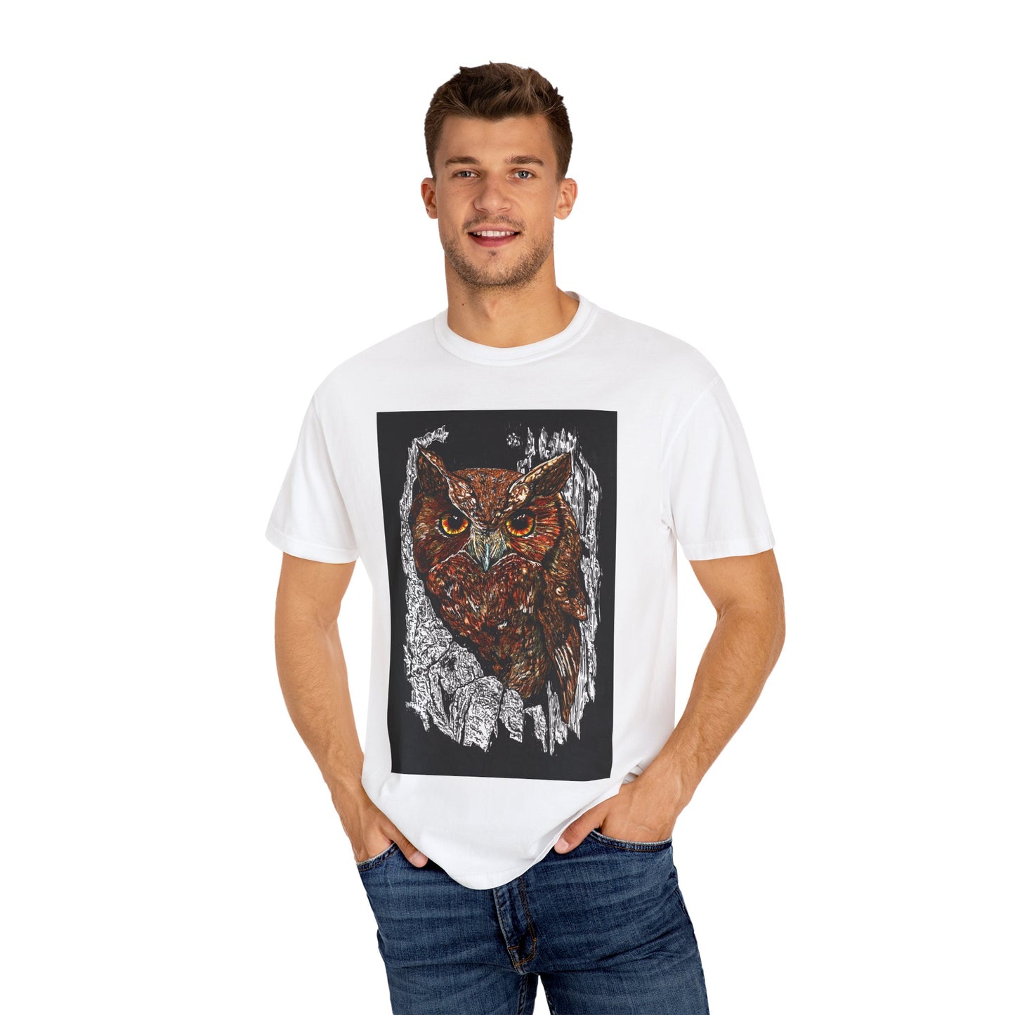 Artistic Owl Unisex Garment-Dyed T-Shirt