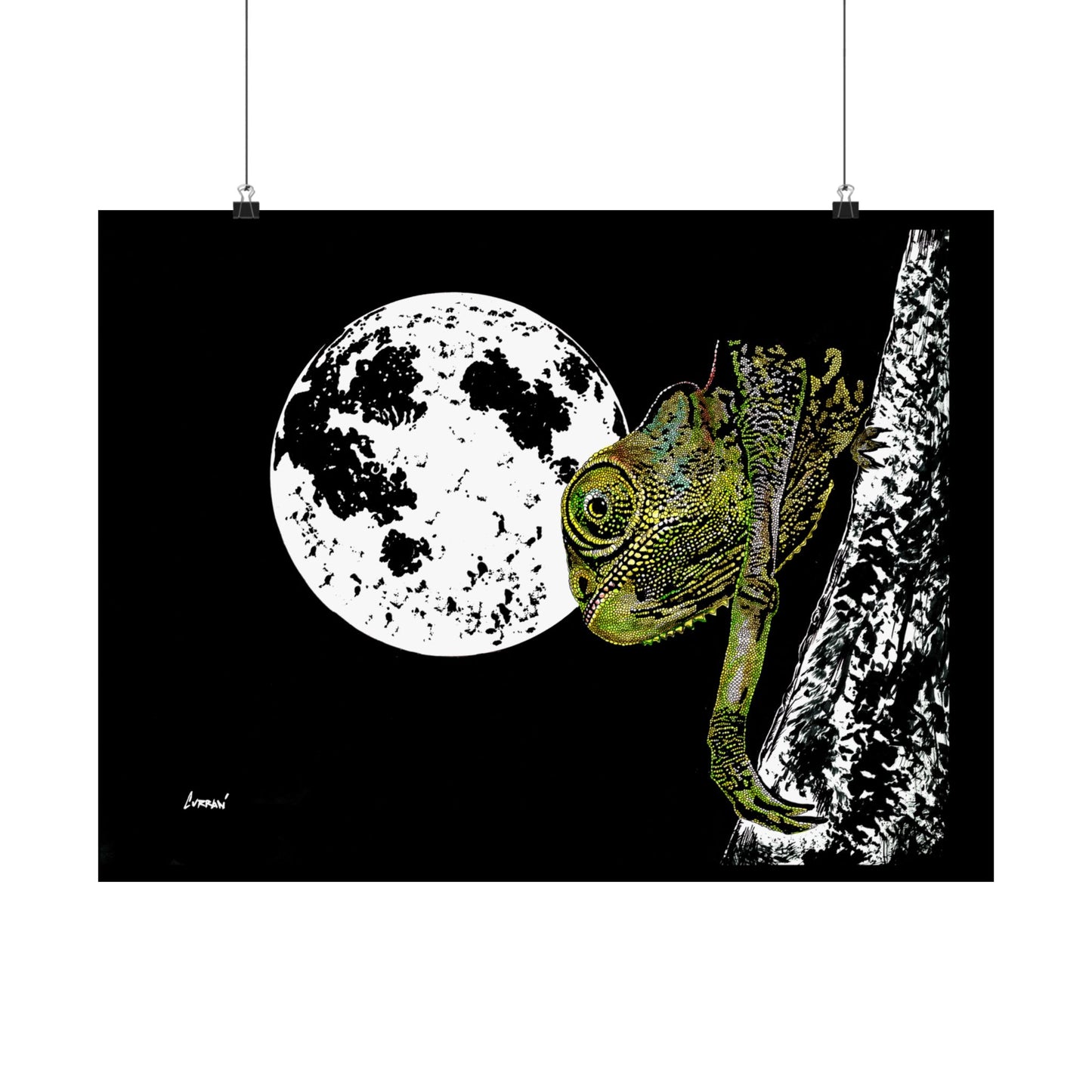 Moonlit Chameleon Satin Poster - 300gsm Art Print for Unique Home Decor