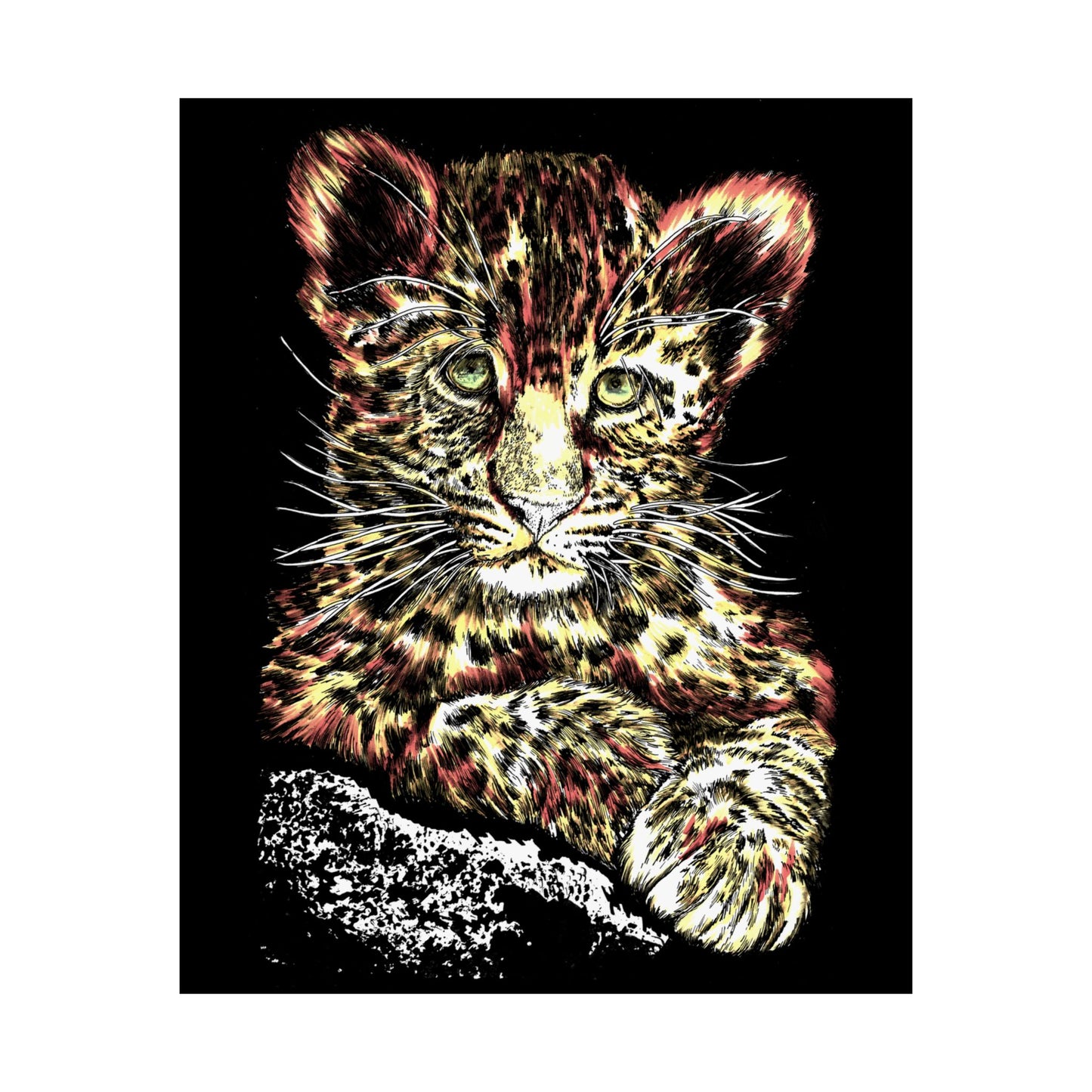 Leopard Cub Satin Poster - Vibrant Art Print for Animal Lovers