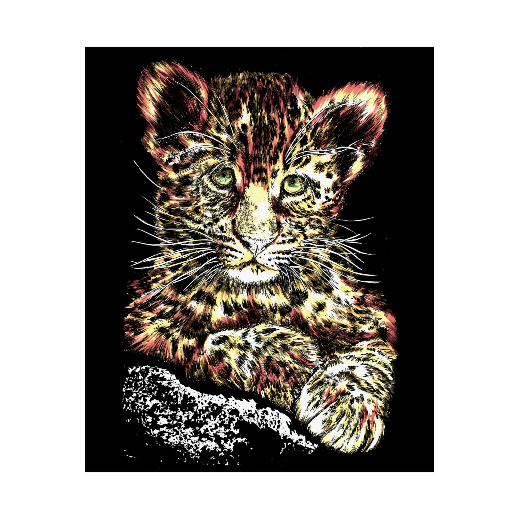 Leopard Cub Satin Poster, Vibrant Art for Animal Lovers