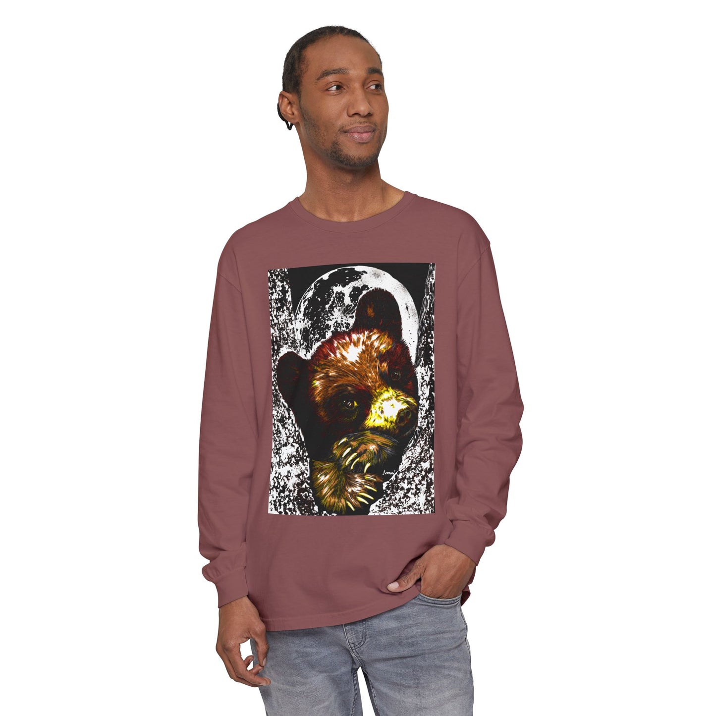 Moonlit Brown Bear Cub Unisex Long Sleeve T Shirt