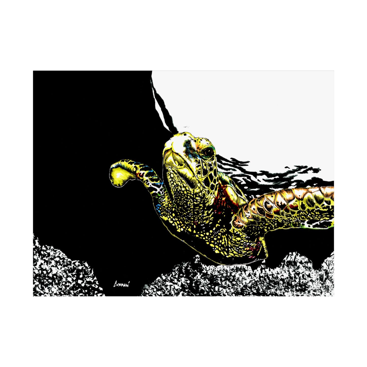 Underwater Turtle Satin Poster - Vibrant Ocean Decor for Marine Life Enthusiasts
