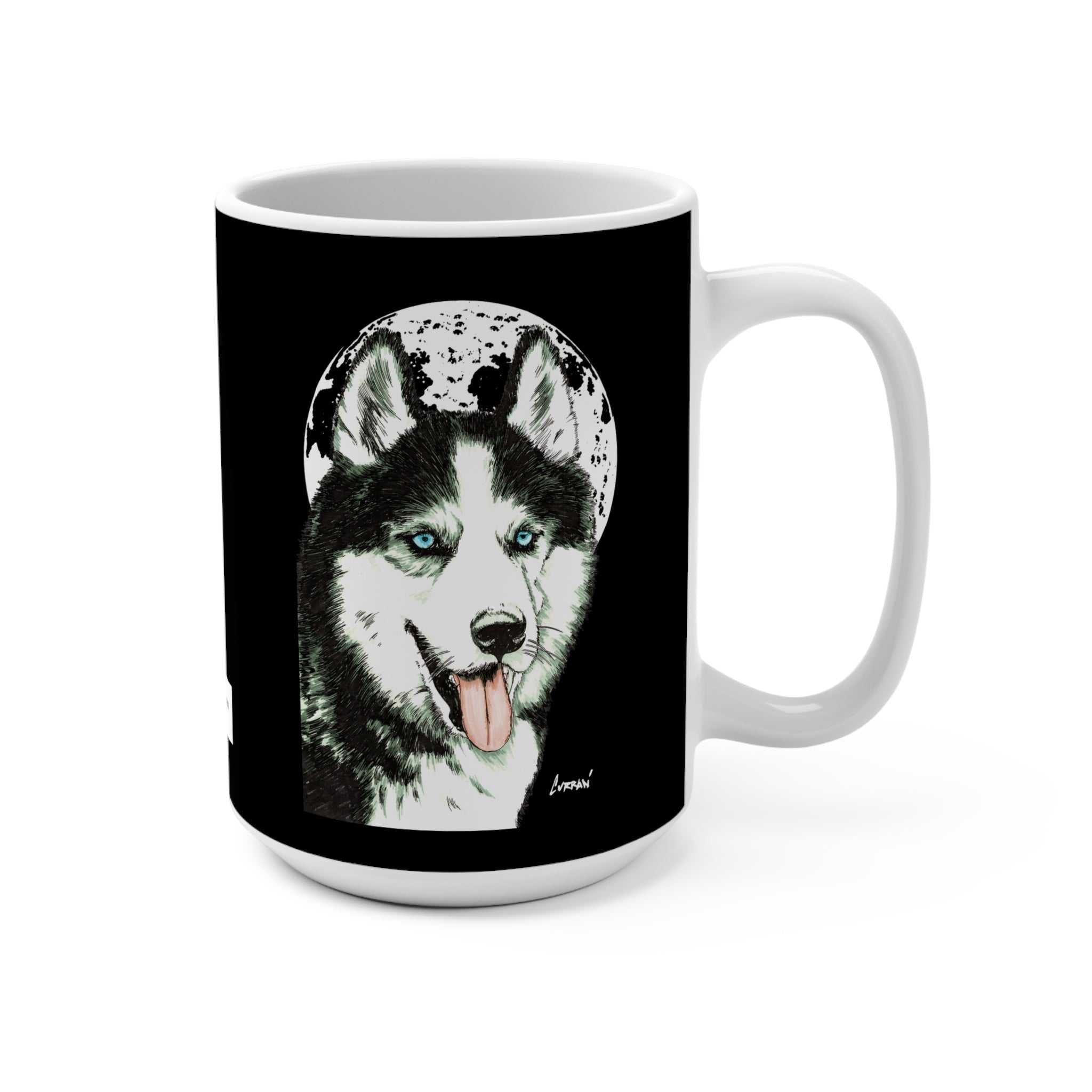 Unleash your love for Siberian Huskies with this stunning 15oz ceramic mug featuring a beautiful moon design. The perfect gift for any dog lover!