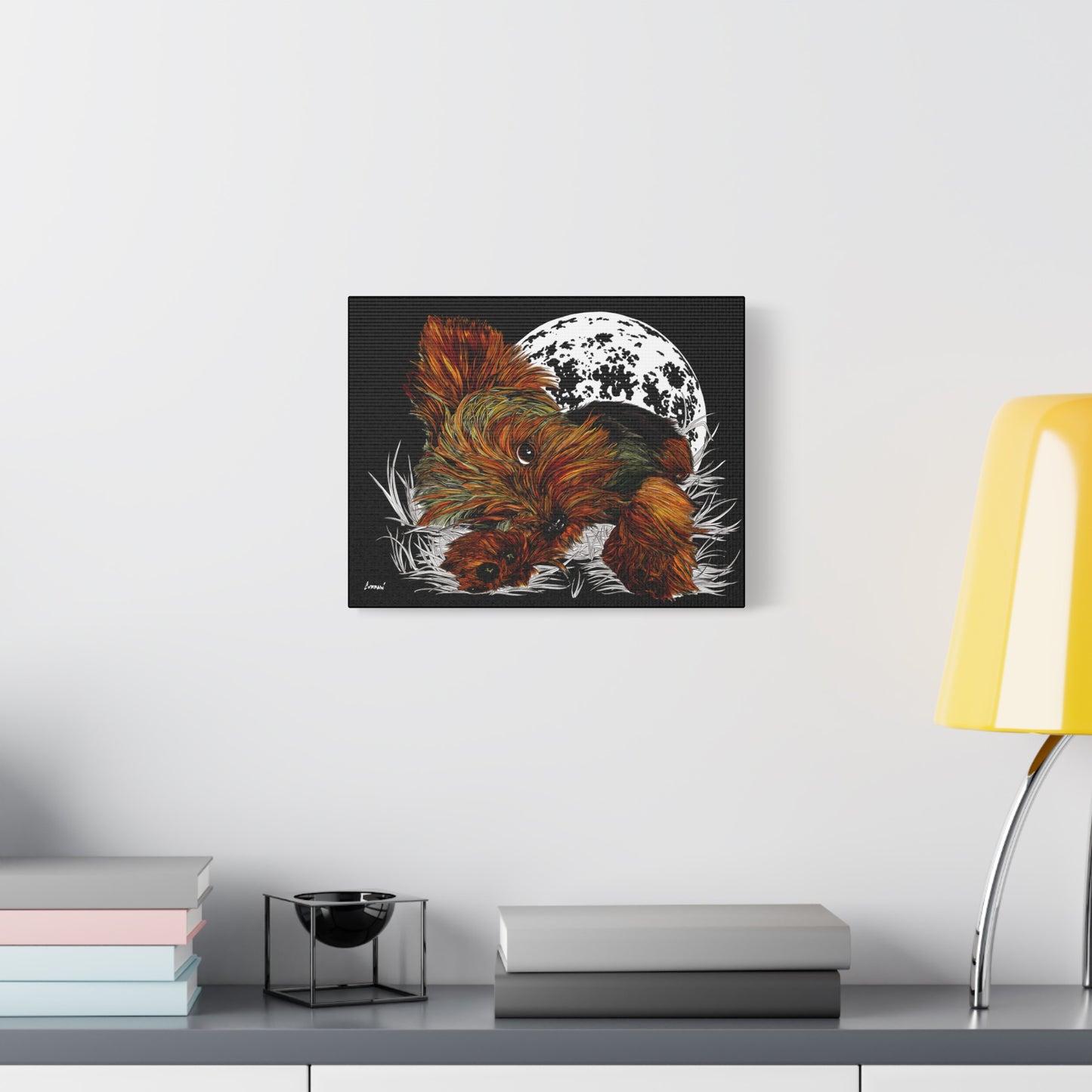 Yorkie Terrier Canvas Print - Cozy Yorkie with Moon Design