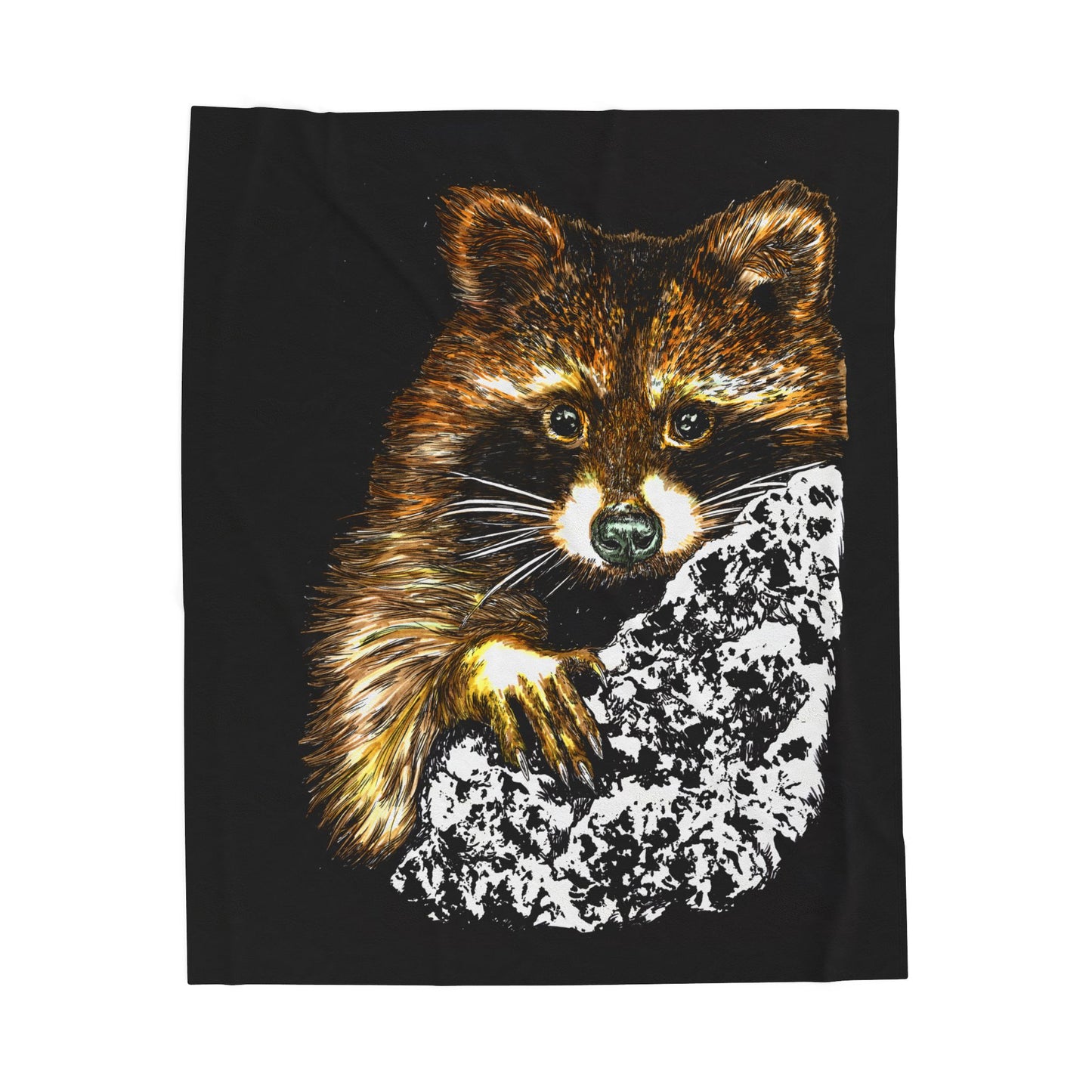 Raccoon Velveteen Plush Blanket featuring a detailed raccoon design, perfect for animal lovers and cozy evenings.