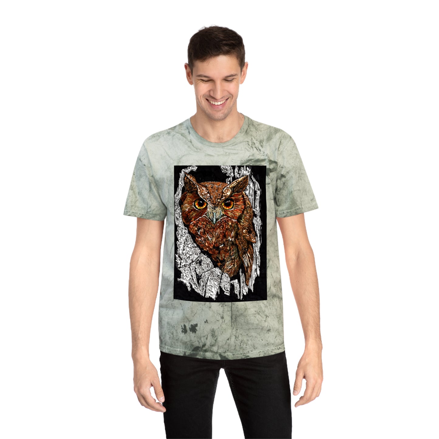 Owl in a Tree Color Blast T Shirt Original Hand Drawn Art