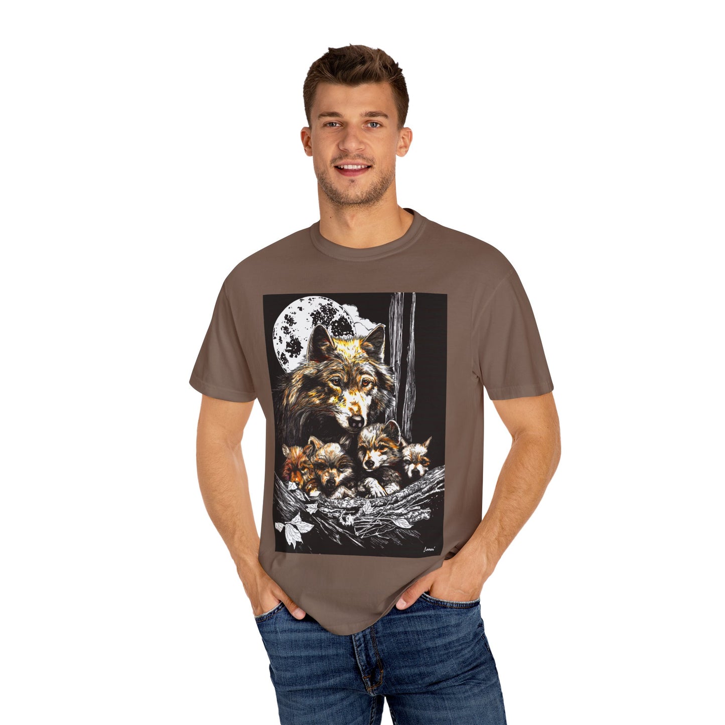 Wolf Family Garment-Dyed T-Shirt - Nature Inspired Art