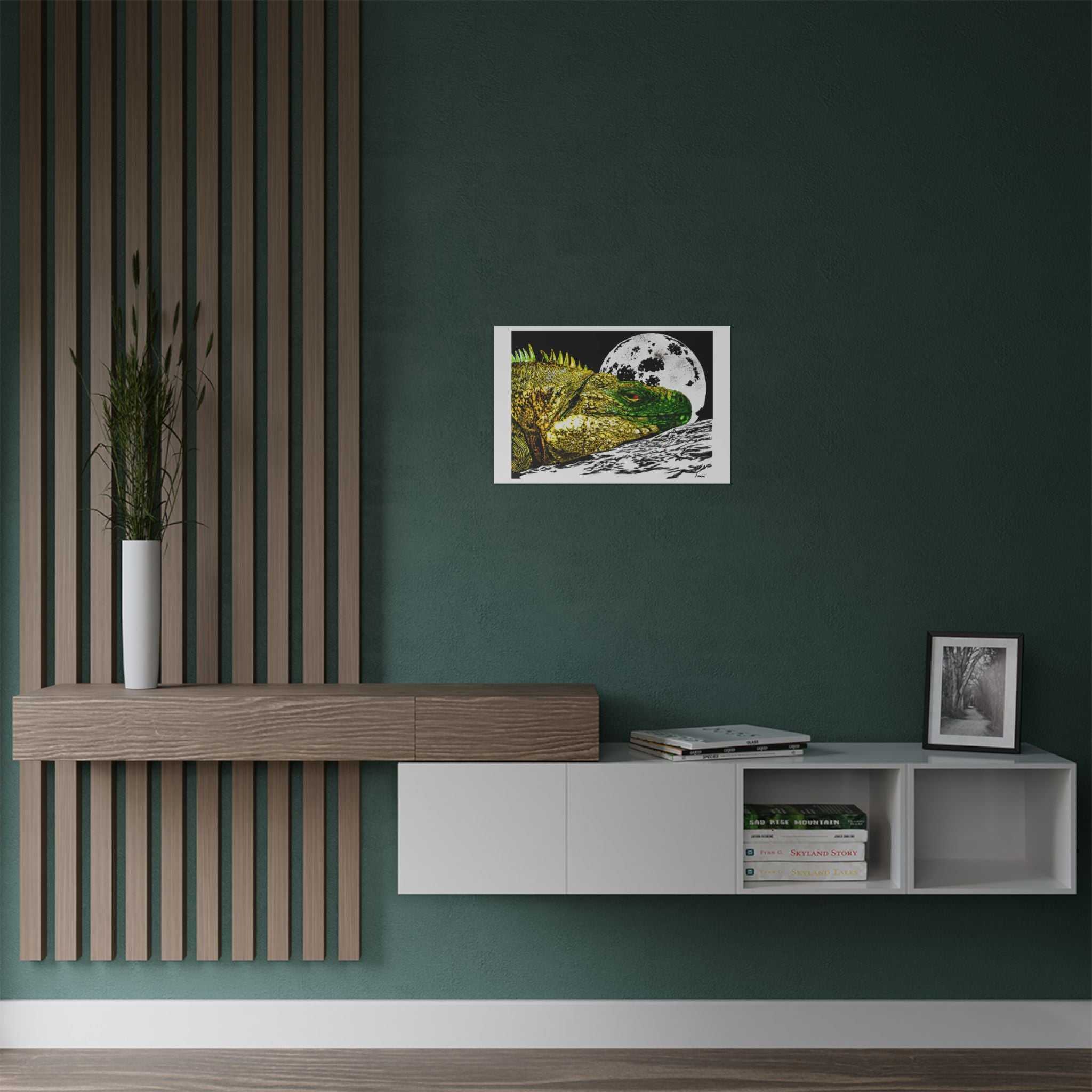 Transform your walls with our Vibrant Iguana Satin Poster - Moonlit Art Print for Nature Lovers. Bring nature's beauty indoors!
