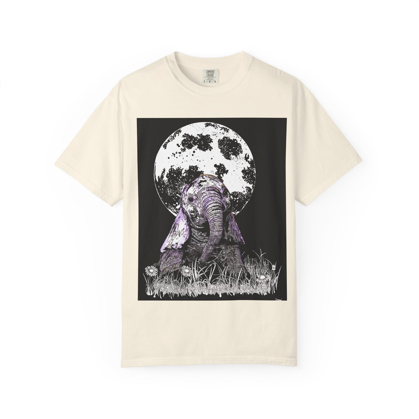 Moonlit Baby Elephant Unisex T-shirt | Eco-Friendly Garment-Dyed Tee