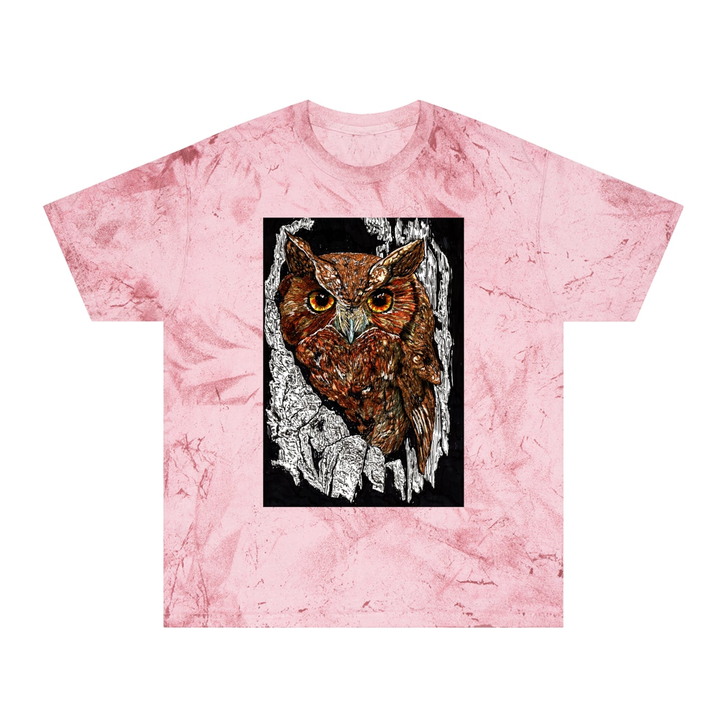 Owl in a Tree Color Blast T Shirt Original Hand Drawn Art