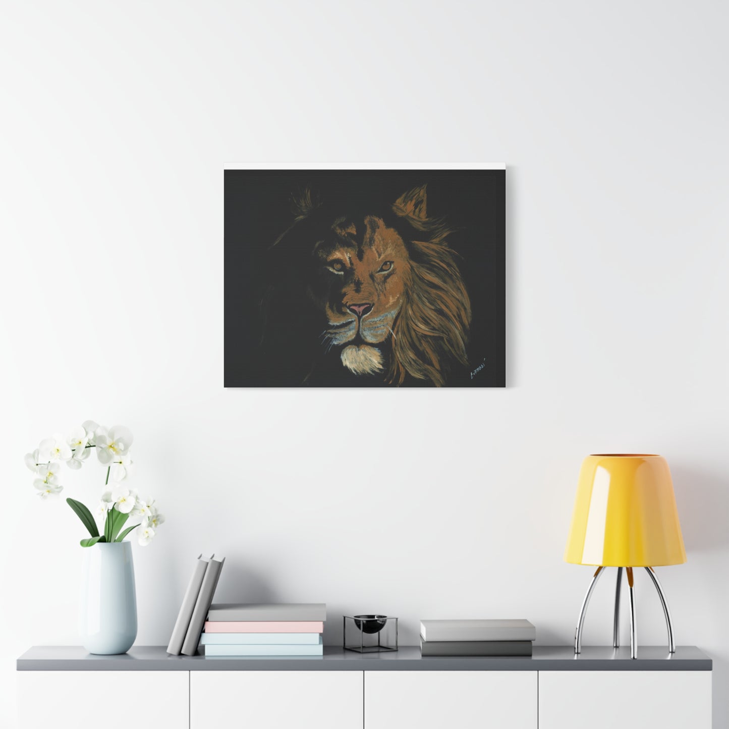 Lion Canvas Art – Original Hand-Painted Realistic and Detailed Big Cat Portrait printed on Matte Canvas, Stretched, 1.25"