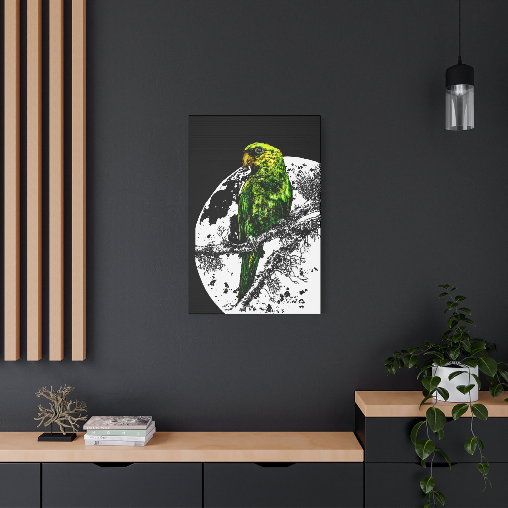 Green Parrot Wall Art Print - Matte Canvas, Stretched,