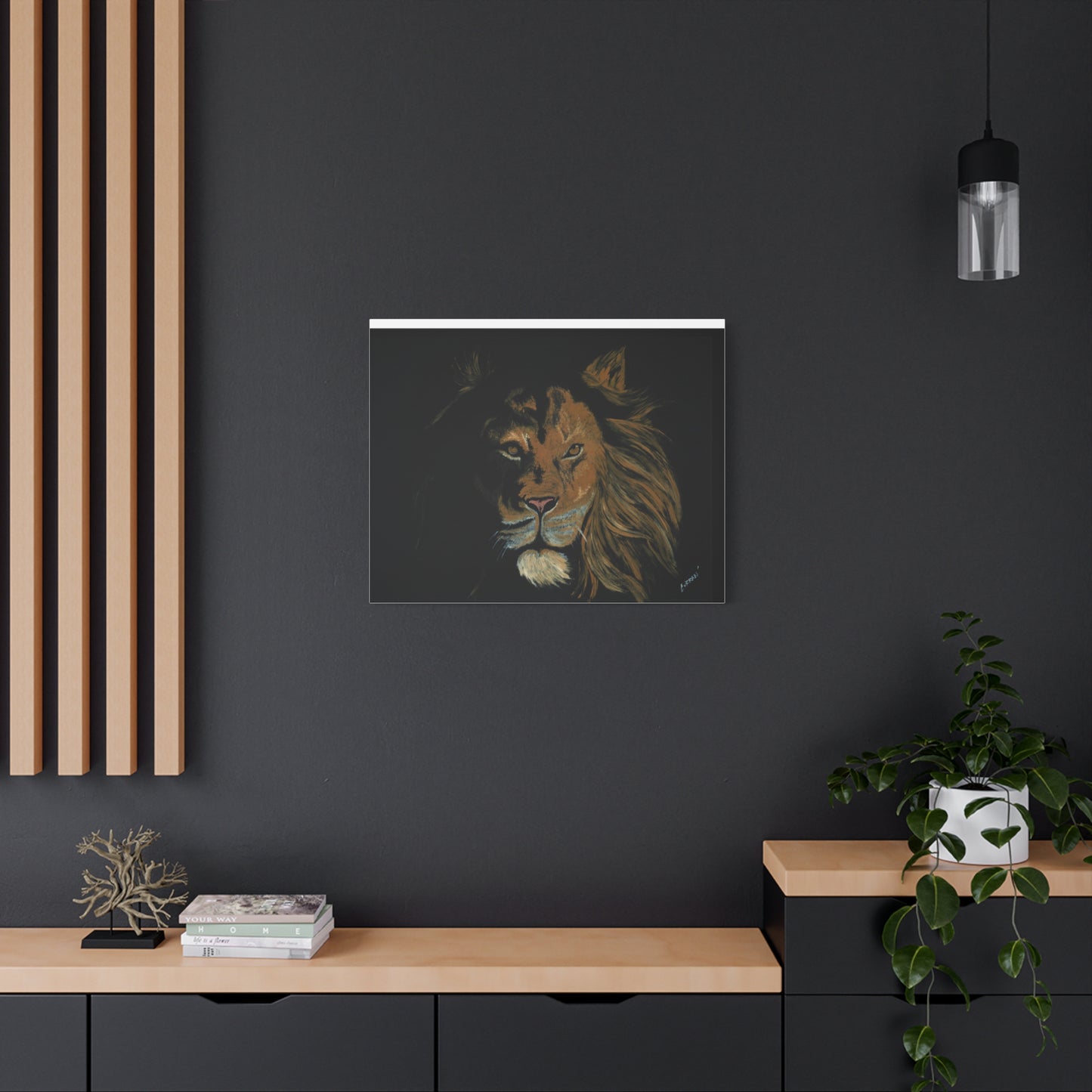 Lion Canvas Art – Original Hand-Painted Realistic and Detailed Big Cat Portrait printed on Matte Canvas, Stretched, 1.25"