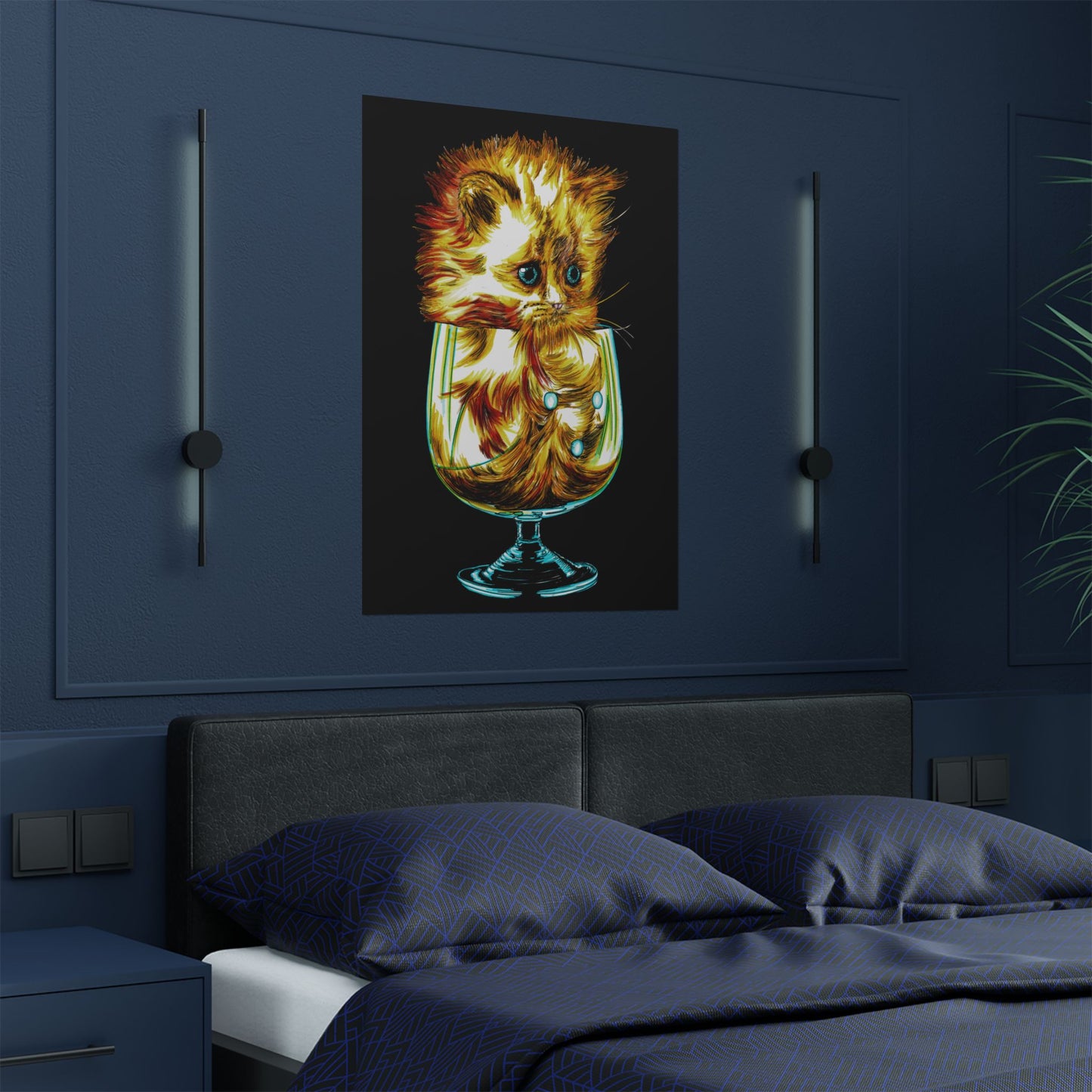 Whimsical Cat in Glass Satin Poster - 300gsm Art Print for Cat Lovers