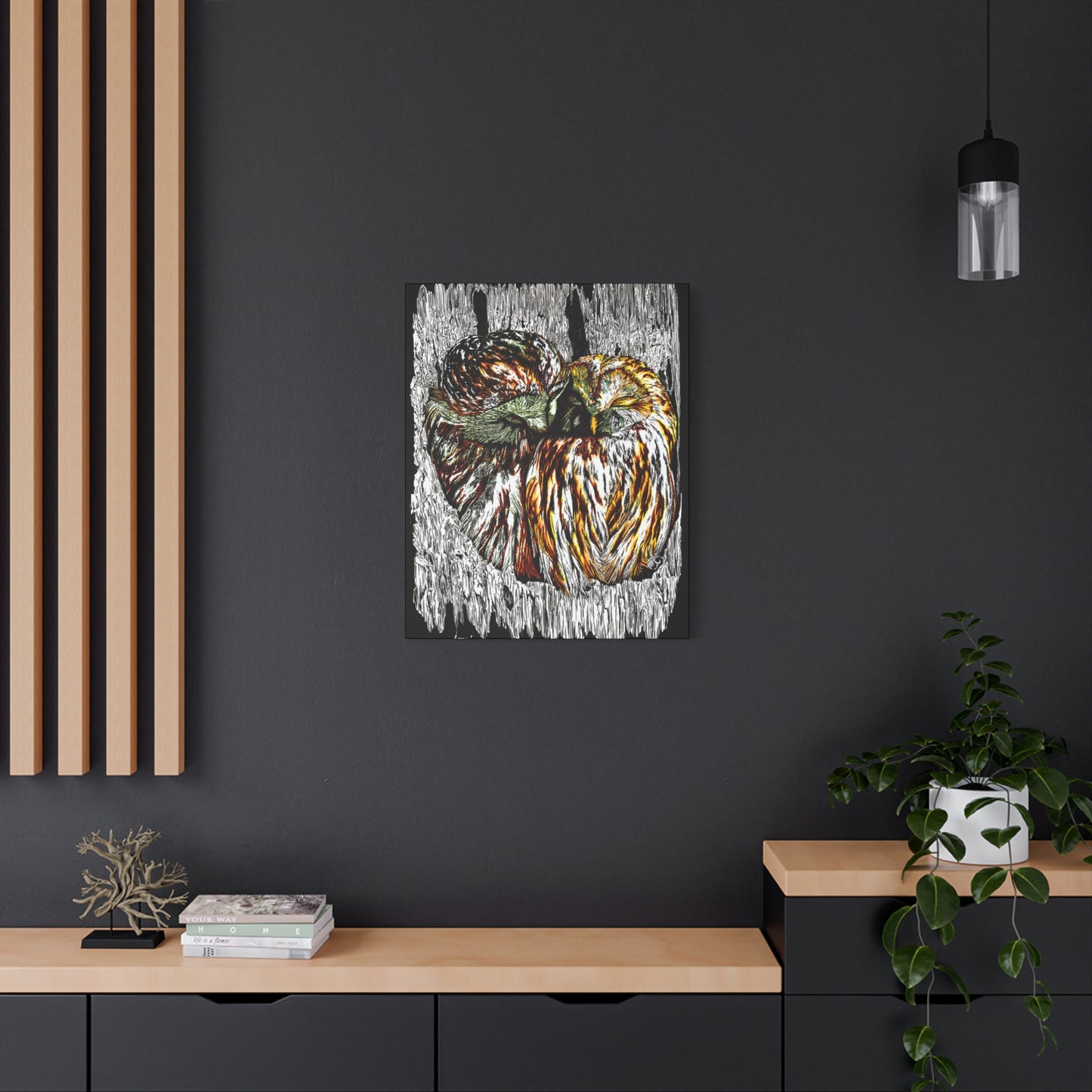 Owl Wall Art, Owl Print, Hand-Drawn Owls, Wildlife Art, Birds in Tree, Nature Wall Decor, Owl Lovers Gift, Woodland Art. Printed on Matte Canvas, Stretched, 1.25"