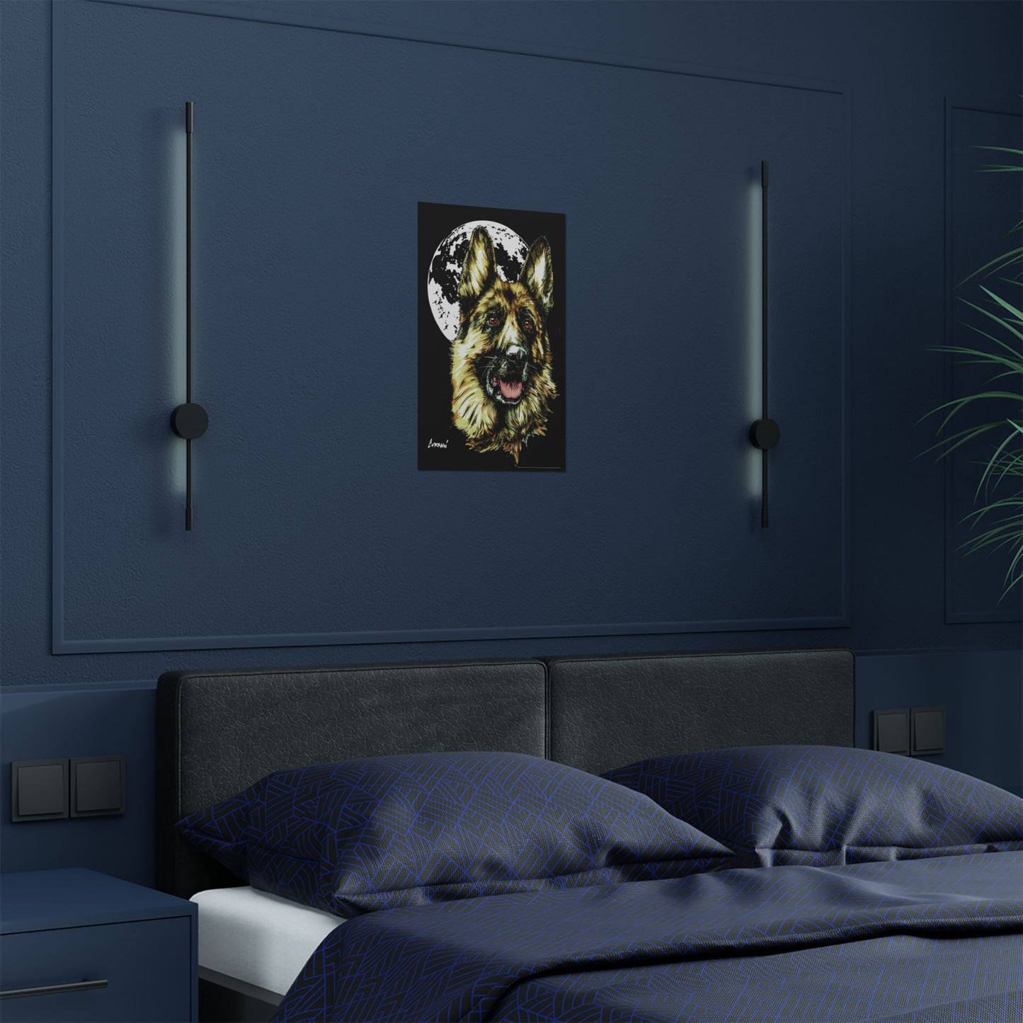 German Shepherd Moon Satin Poster - 300gsm Art Print