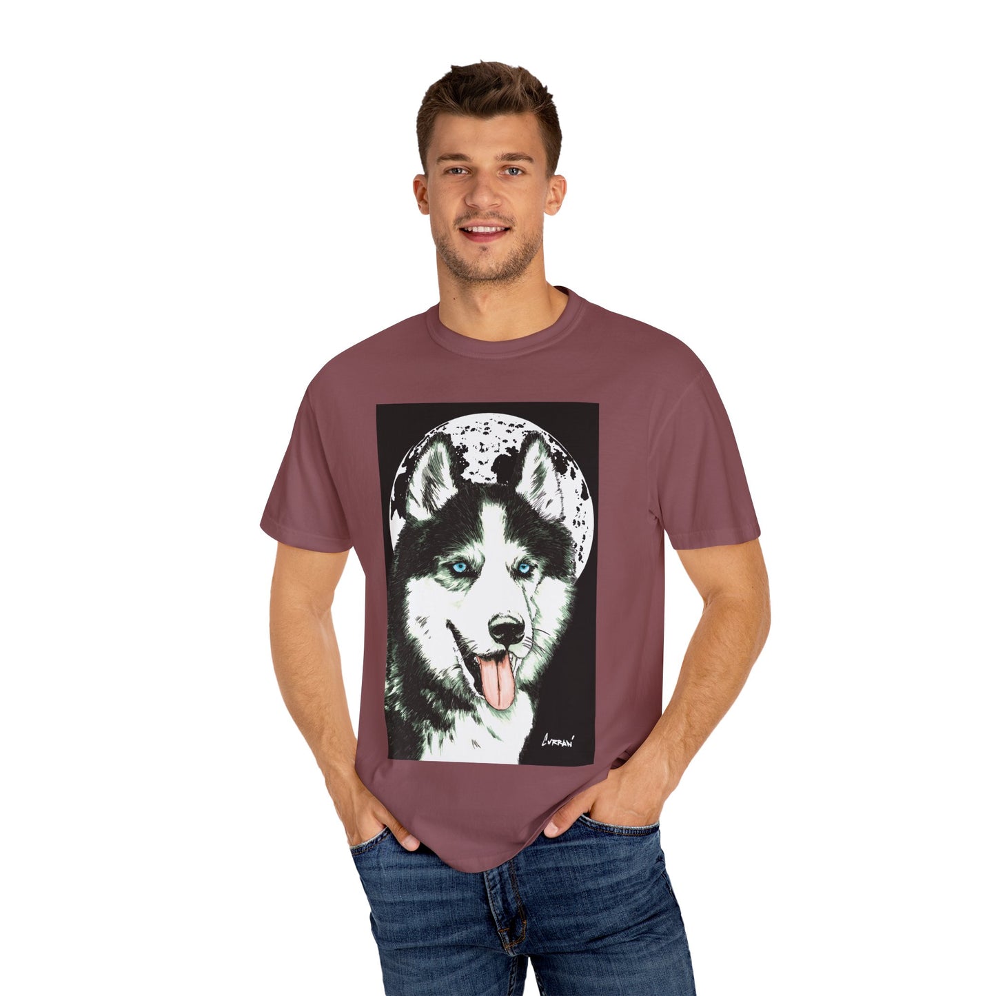Siberian Husky Unisex Garment-Dyed T-Shirt – Original Hand-Drawn Art