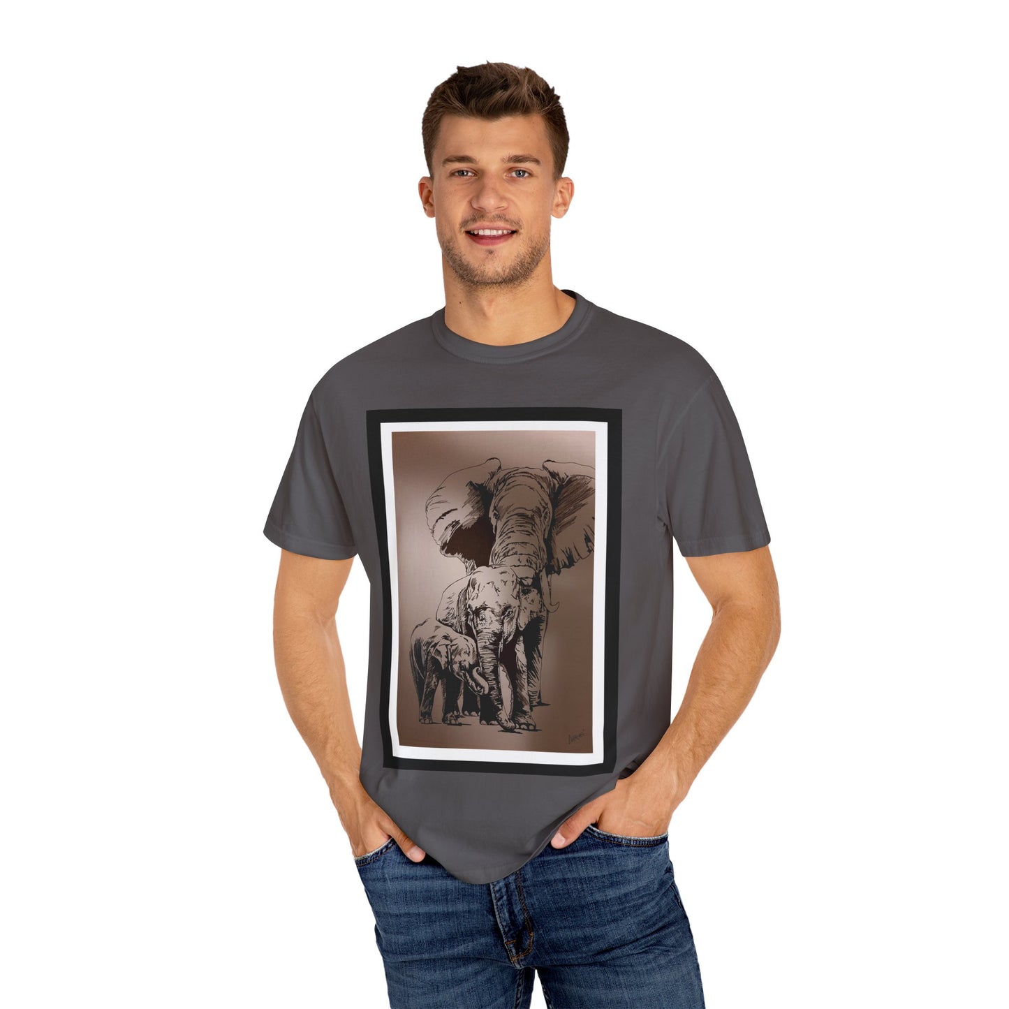 Elephant Family Garment-Dyed T-Shirt | Nature Lover's Tee