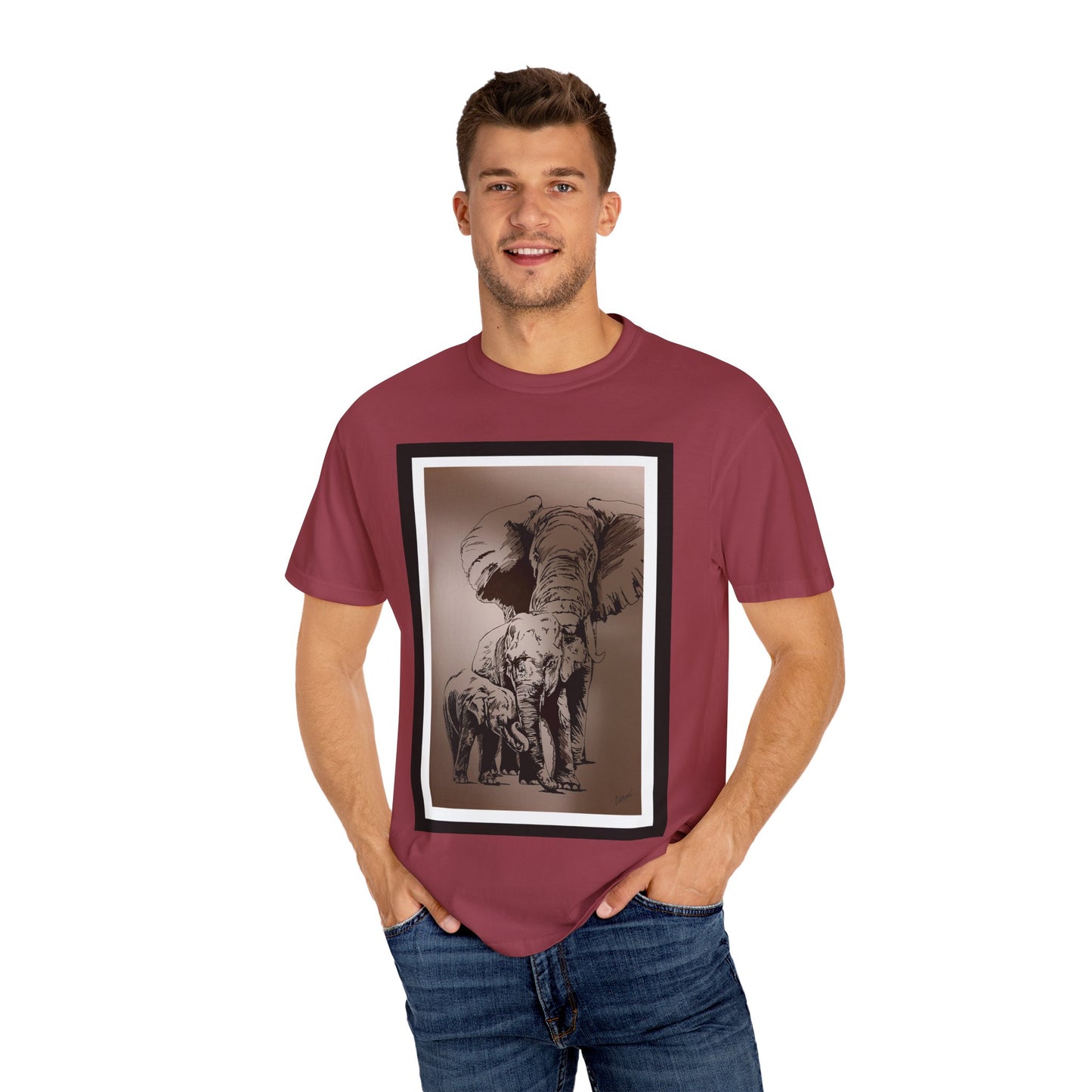Elephant Family Garment-Dyed T-Shirt | Nature Lover's Tee