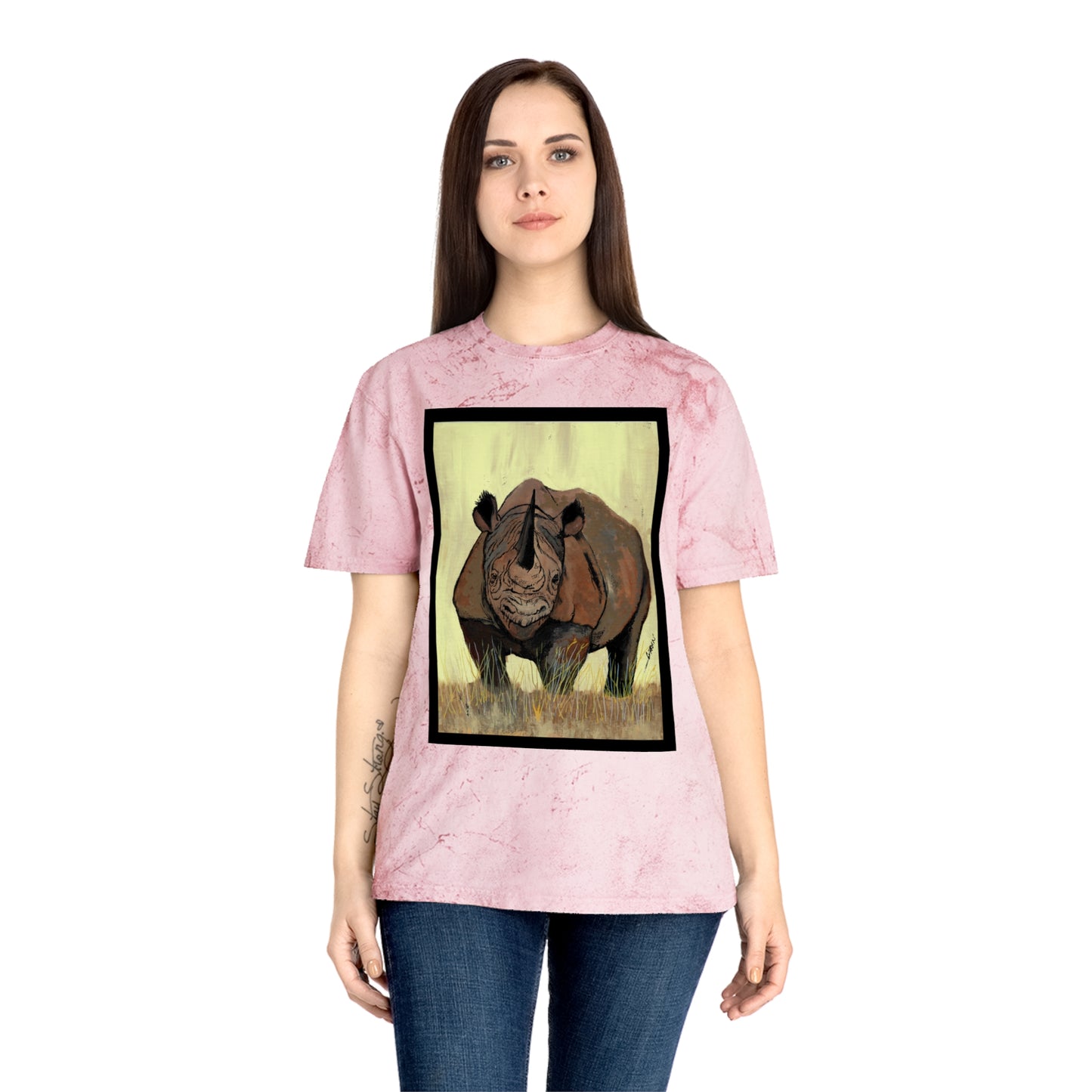Color Blast Rhino Unisex T Shirt Hand Painted Art