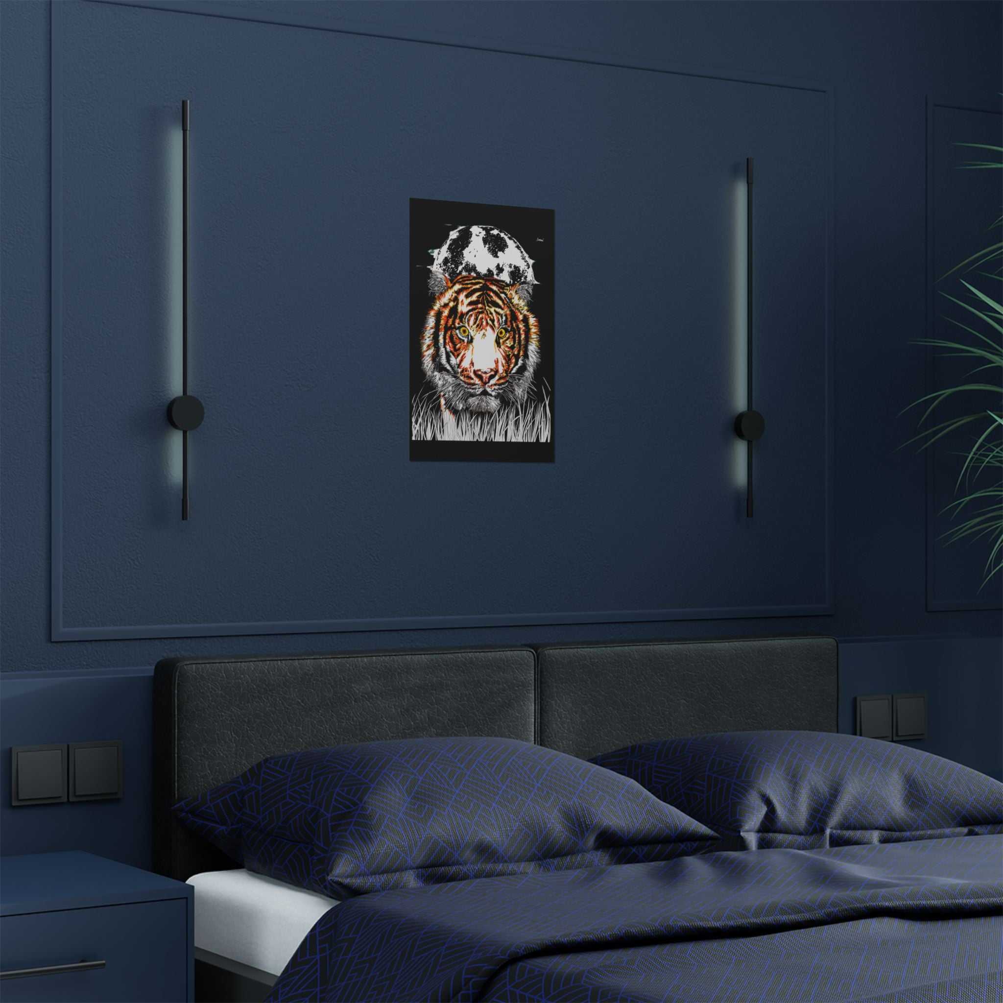 Tiger Satin Poster - 300gsm Art Print with Moon Design