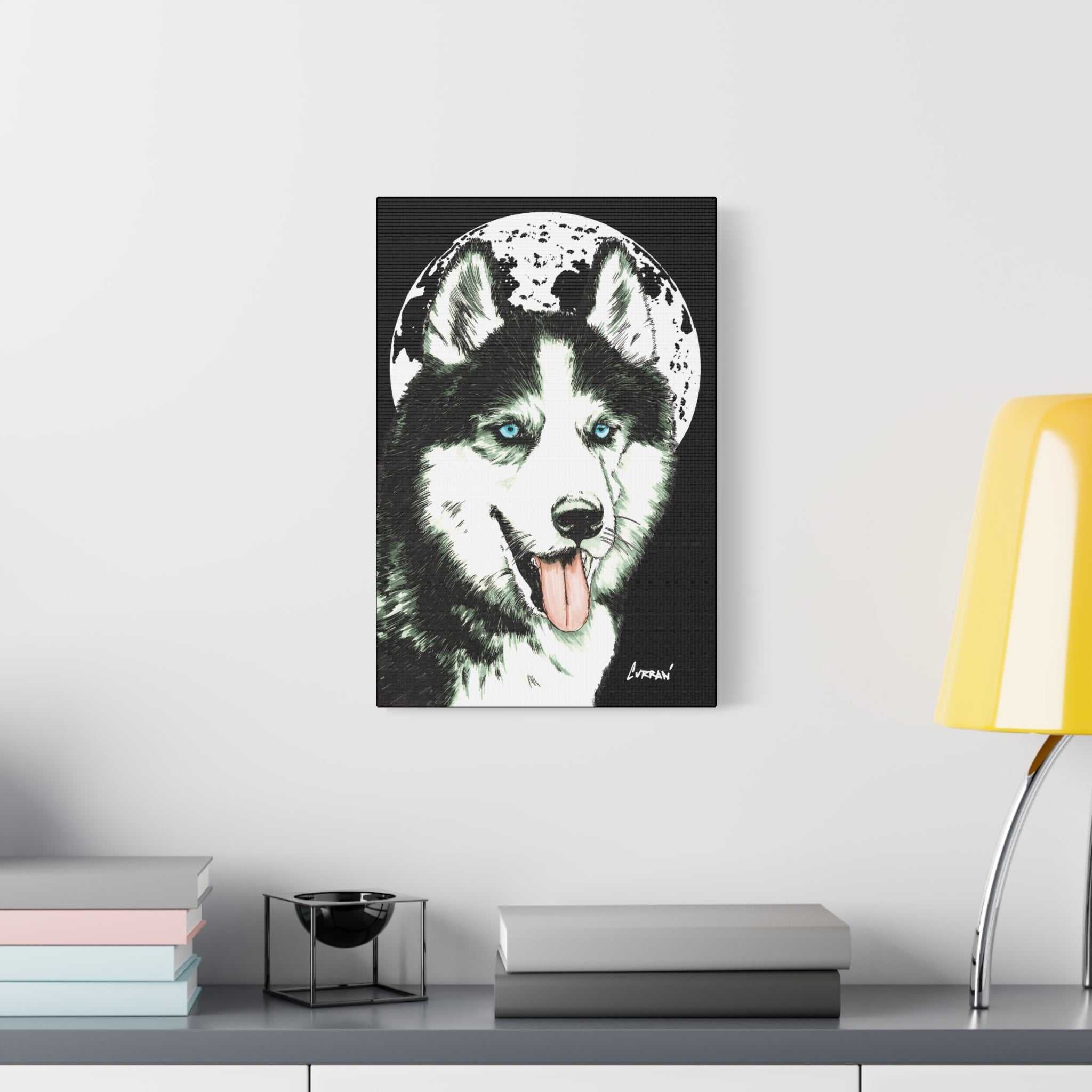 Transform your space with Siberian Husky Canvas Wall Art - Moonlit Dog Decor. Add a touch of mystery and beauty to your walls today!