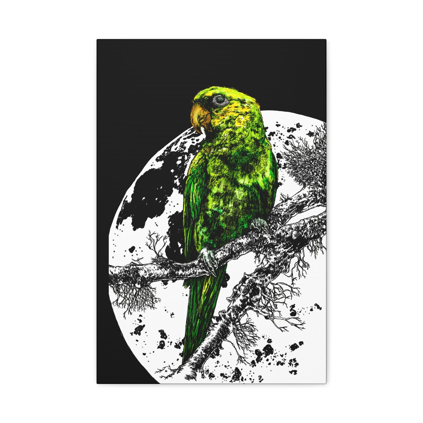 Green Parrot Wall Art Print - Matte Canvas, Stretched,