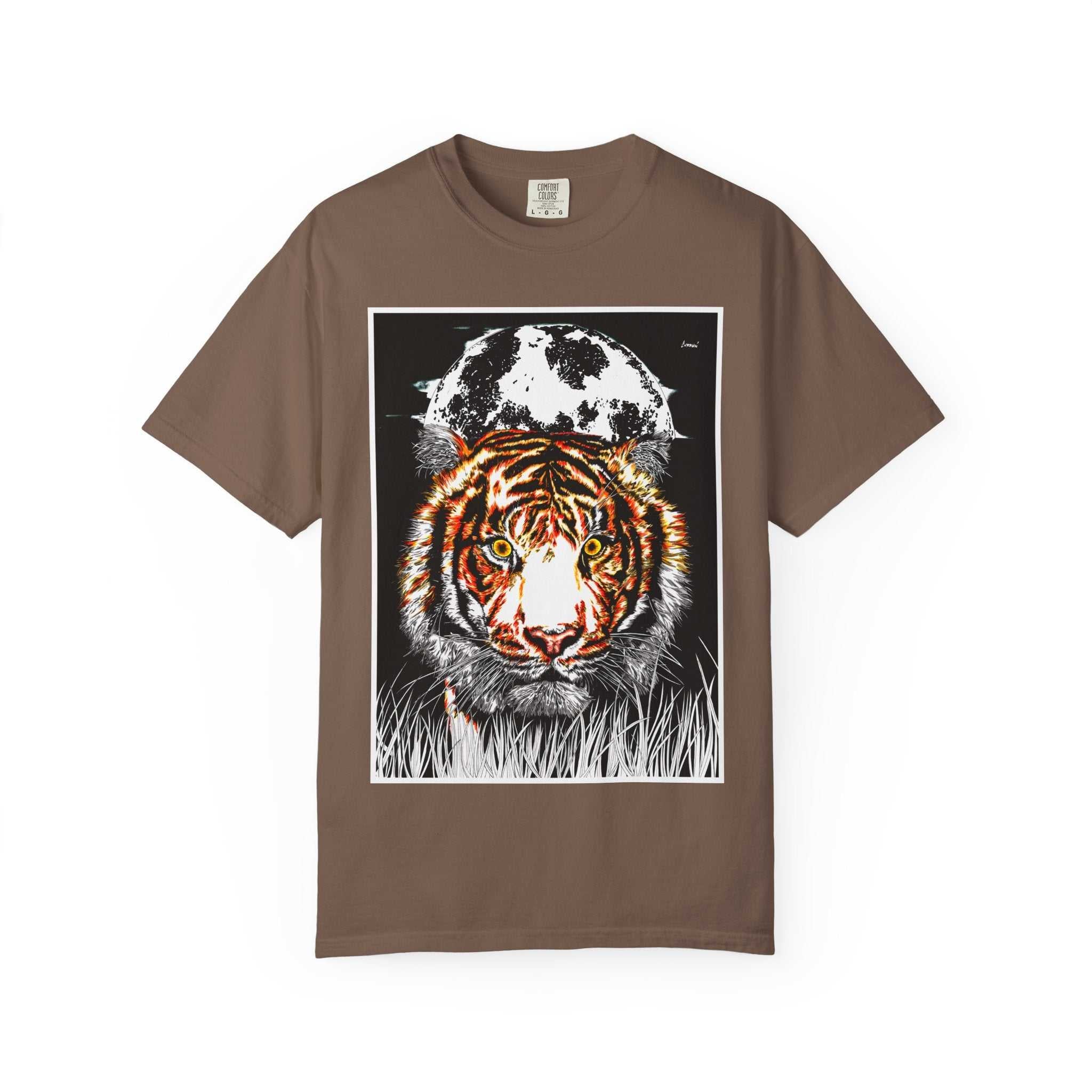 Get wild with our Tiger Garment-Dyed Graphic T-Shirt - Unisex Wild Animal Tee. Stand out in style with this unique and eye-catching tee.