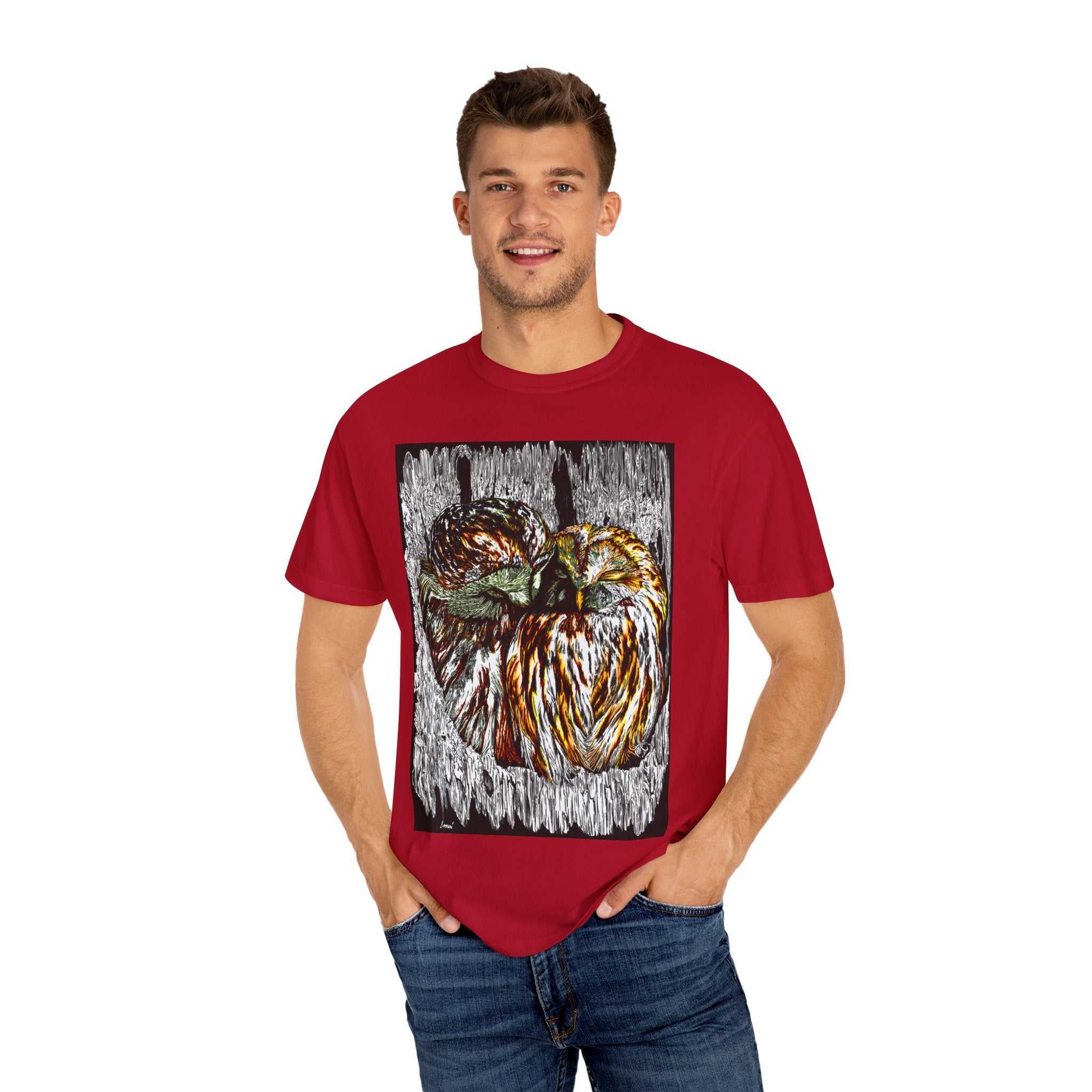 Owls in a Tree Unisex Garment-Dyed T-Shirt