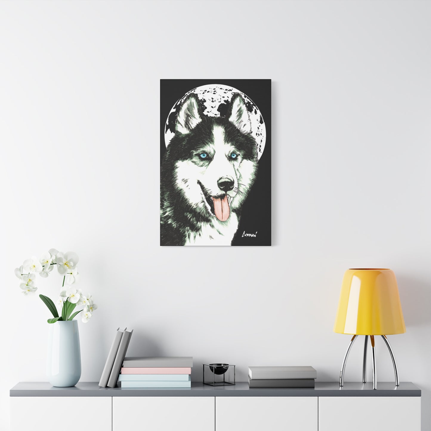 Siberian Husky Canvas Wall Art - Moonlit Dog Decor