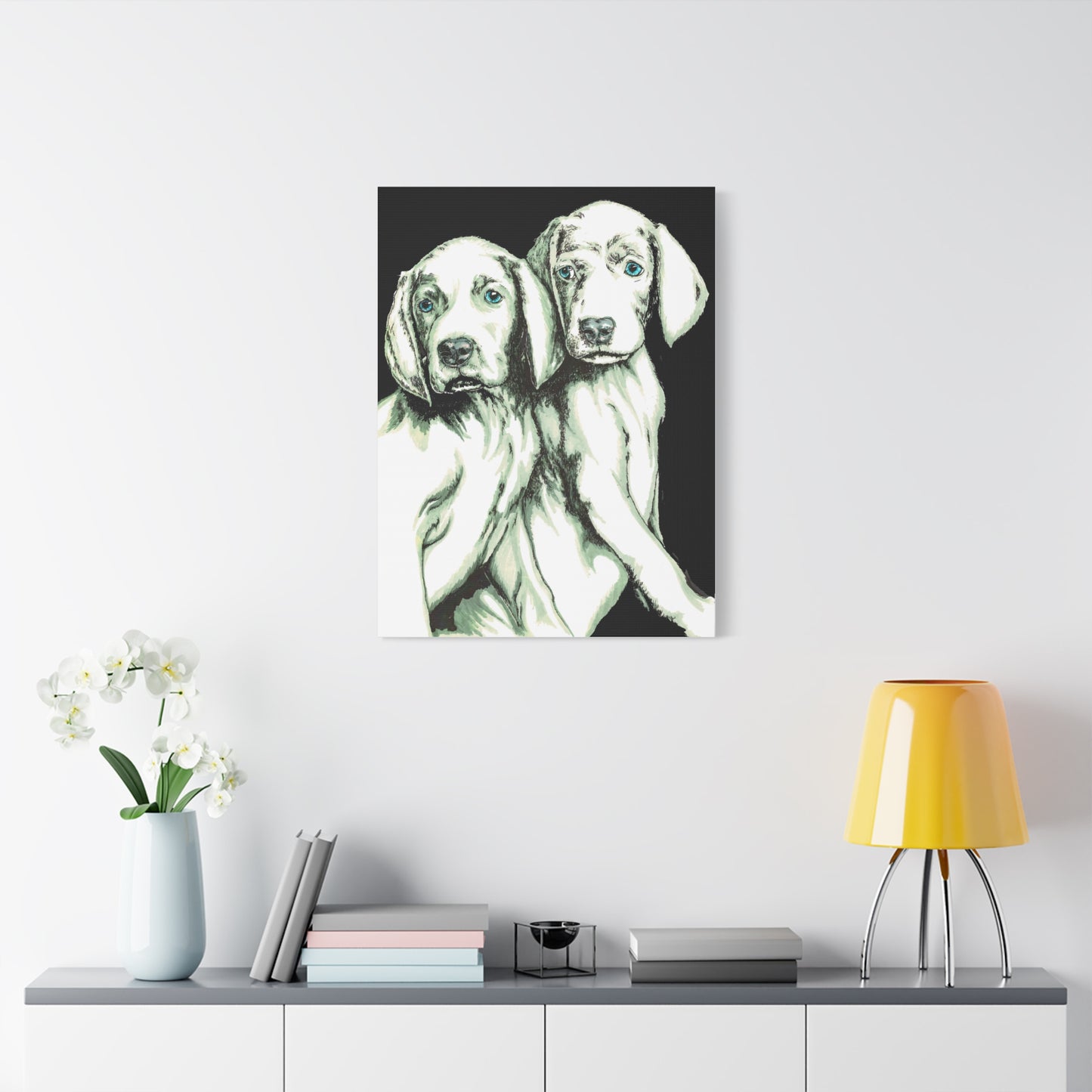 Two Puppies Art Canvas Print - Stretched Wall Decor