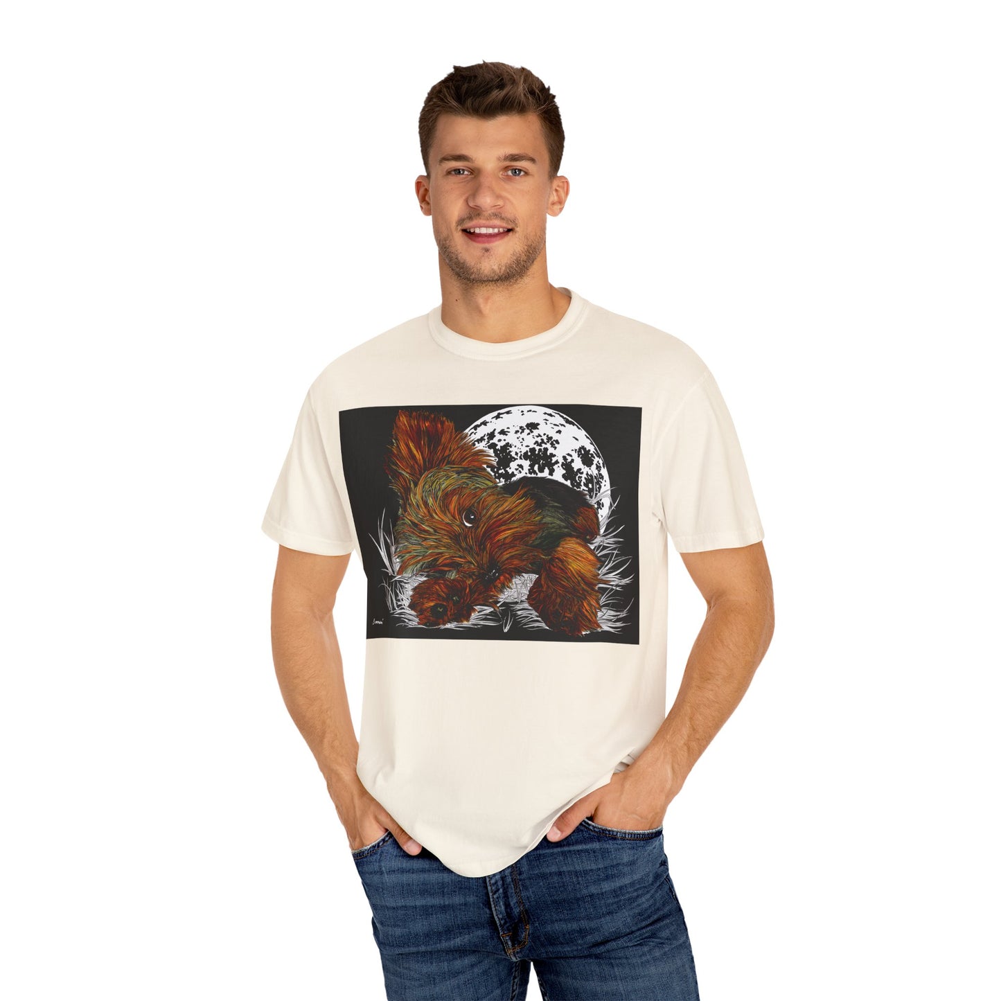 Yorkie Terrier Unisex Garment-Dyed T-Shirt – Original Hand-Drawn Art