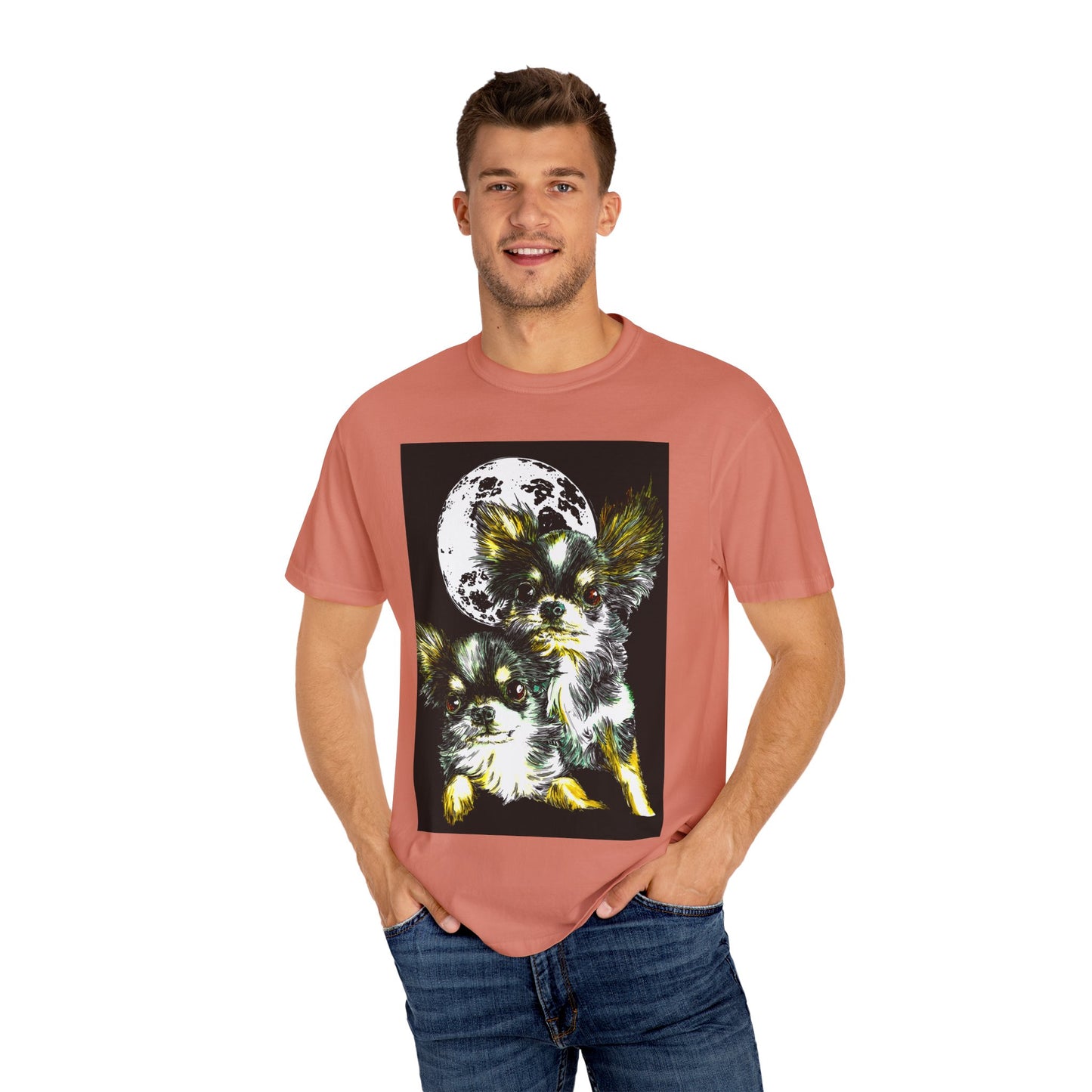 Cute Chihuahua Moon Night Unisex Garment-Dyed T-Shirt