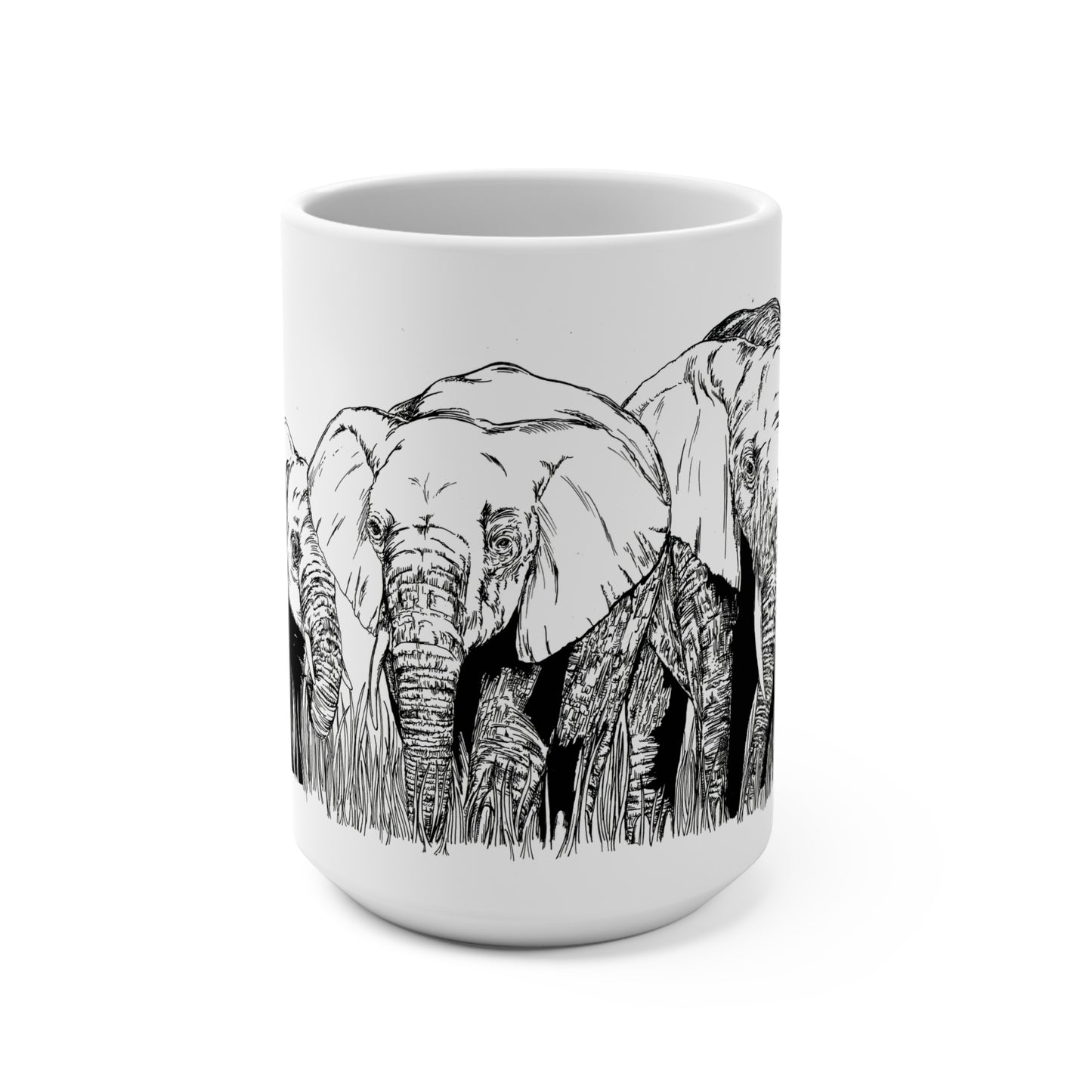 Original Hand-Drawn Herd of Elephants Art 15oz Mug