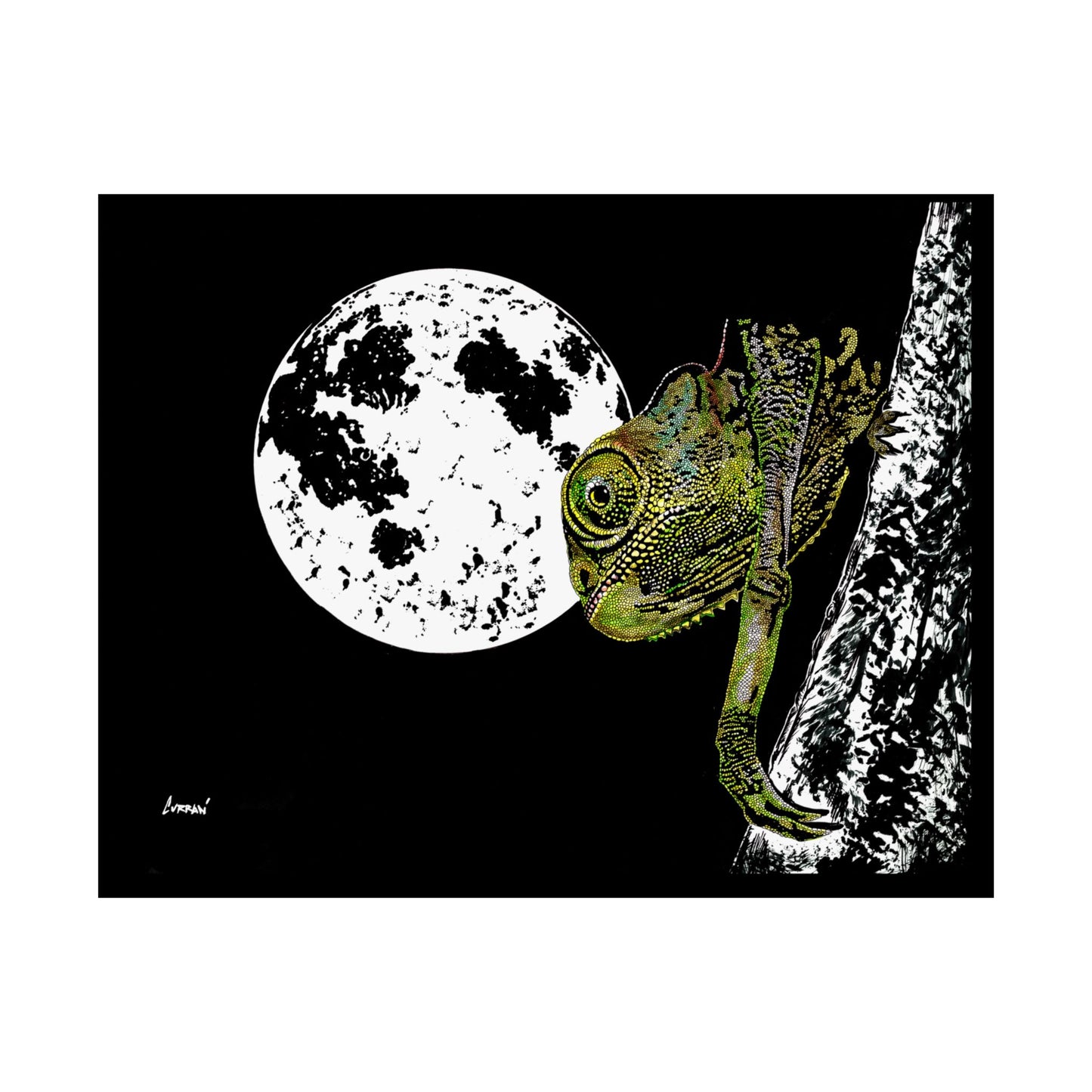 Moonlit Chameleon Satin Poster - 300gsm Art Print for Unique Home Decor