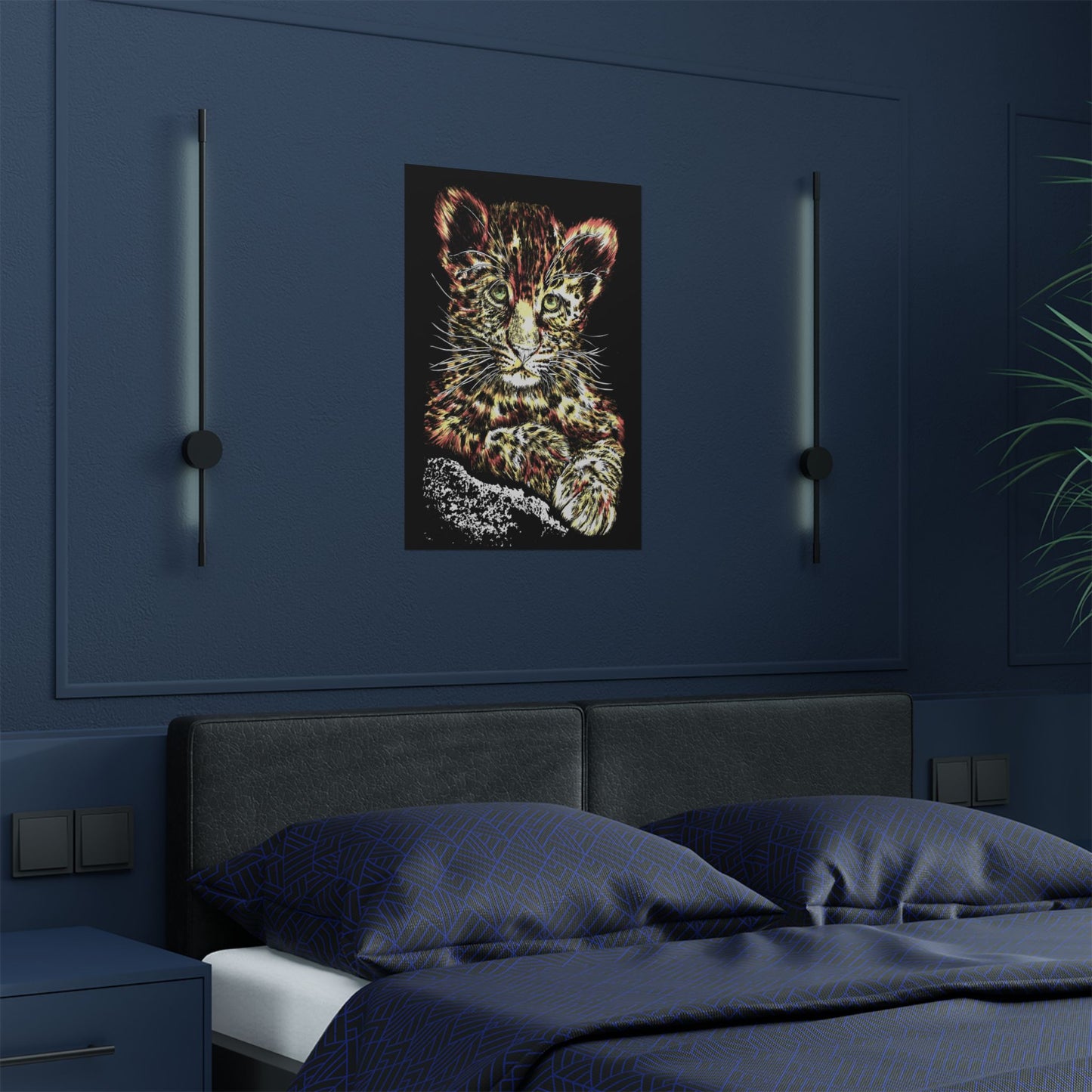 Leopard Cub Satin Poster - Vibrant Art Print for Animal Lovers