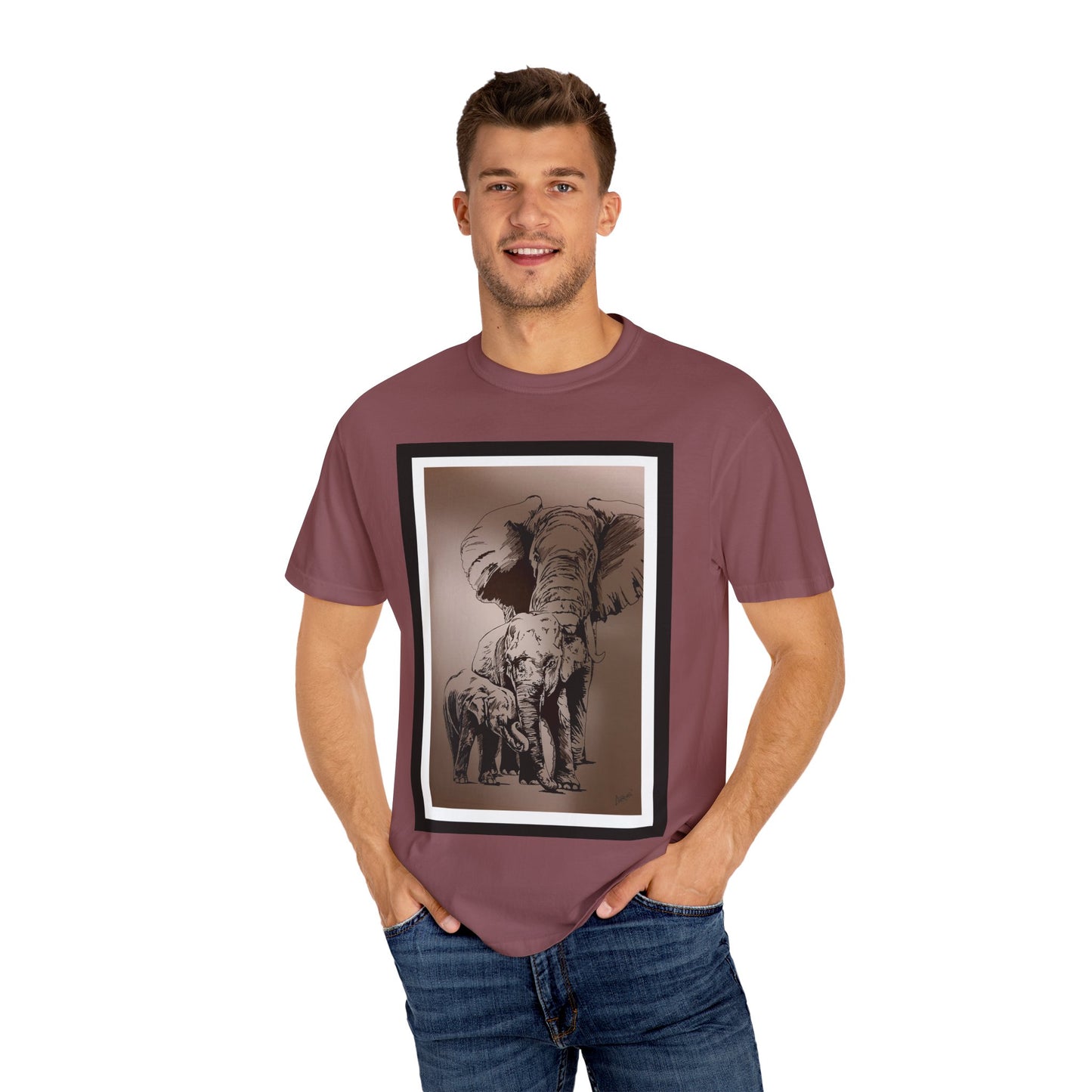 Elephant Family Garment-Dyed T-Shirt | Nature Lover's Tee