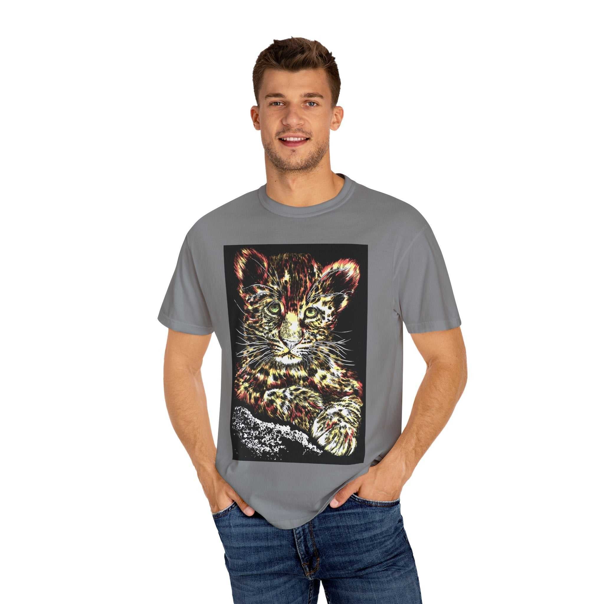 Unisex Garment-Dyed T-shirt featuring Playful Leopard Cub