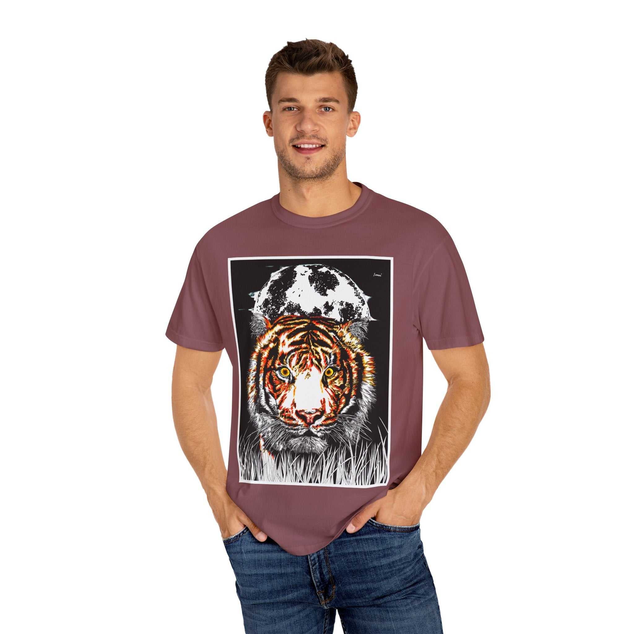 Get wild with our Tiger Garment-Dyed Graphic T-Shirt - Unisex Wild Animal Tee. Stand out in style with this unique and eye-catching tee.