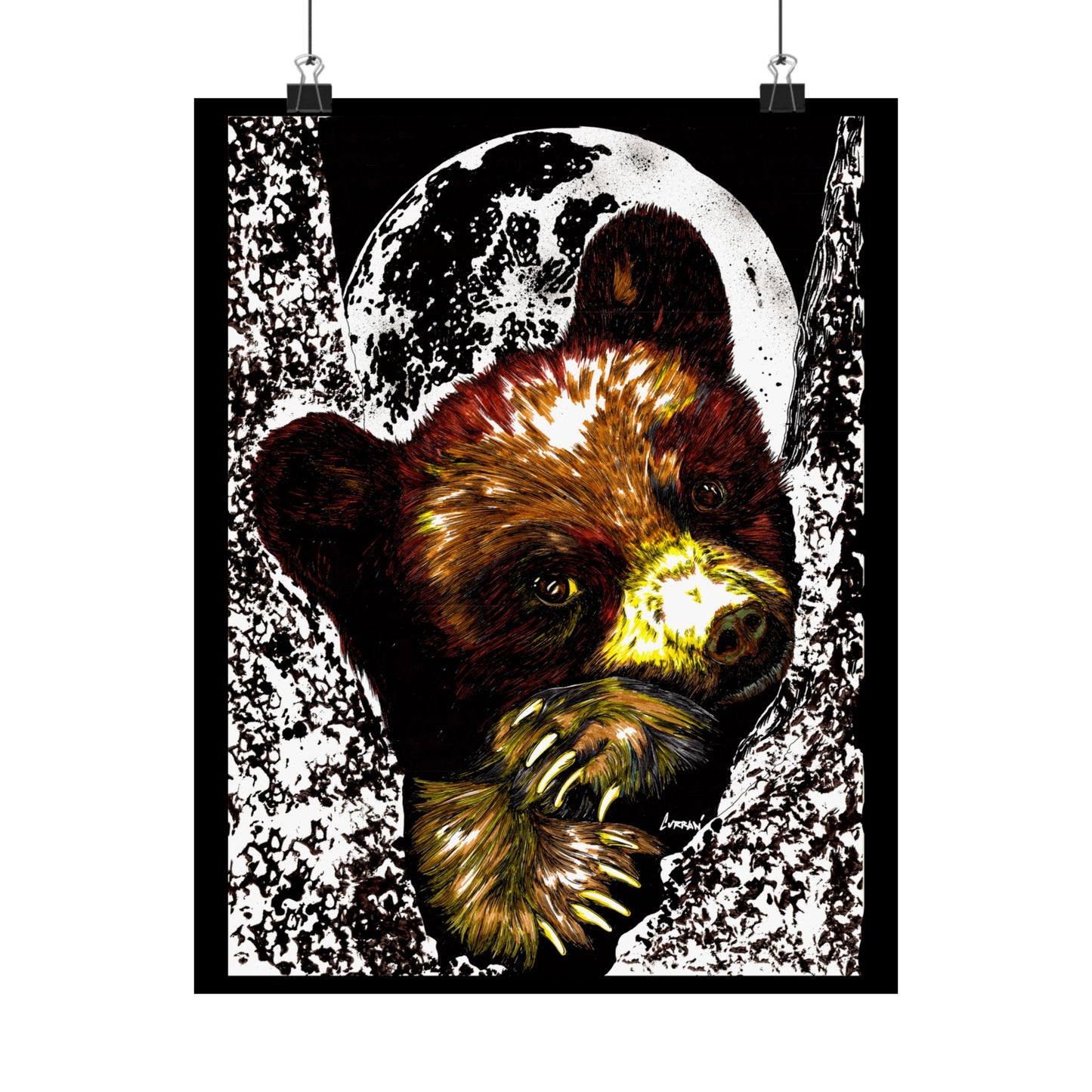 Brown Bear Moon Satin Poster - Art Print for Nature Lovers