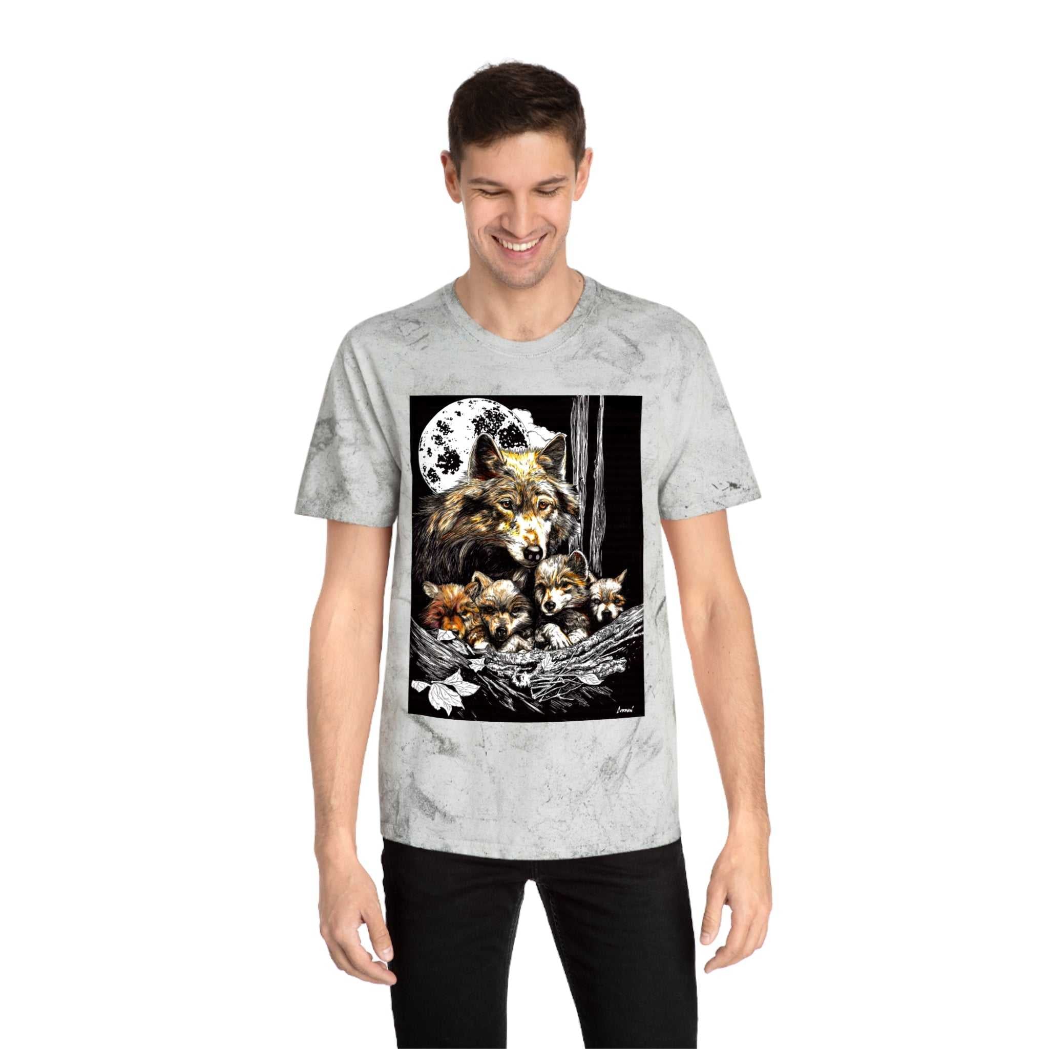Moonlit Wolf Family Unisex Color Blast Shirt Nature Lover Gift