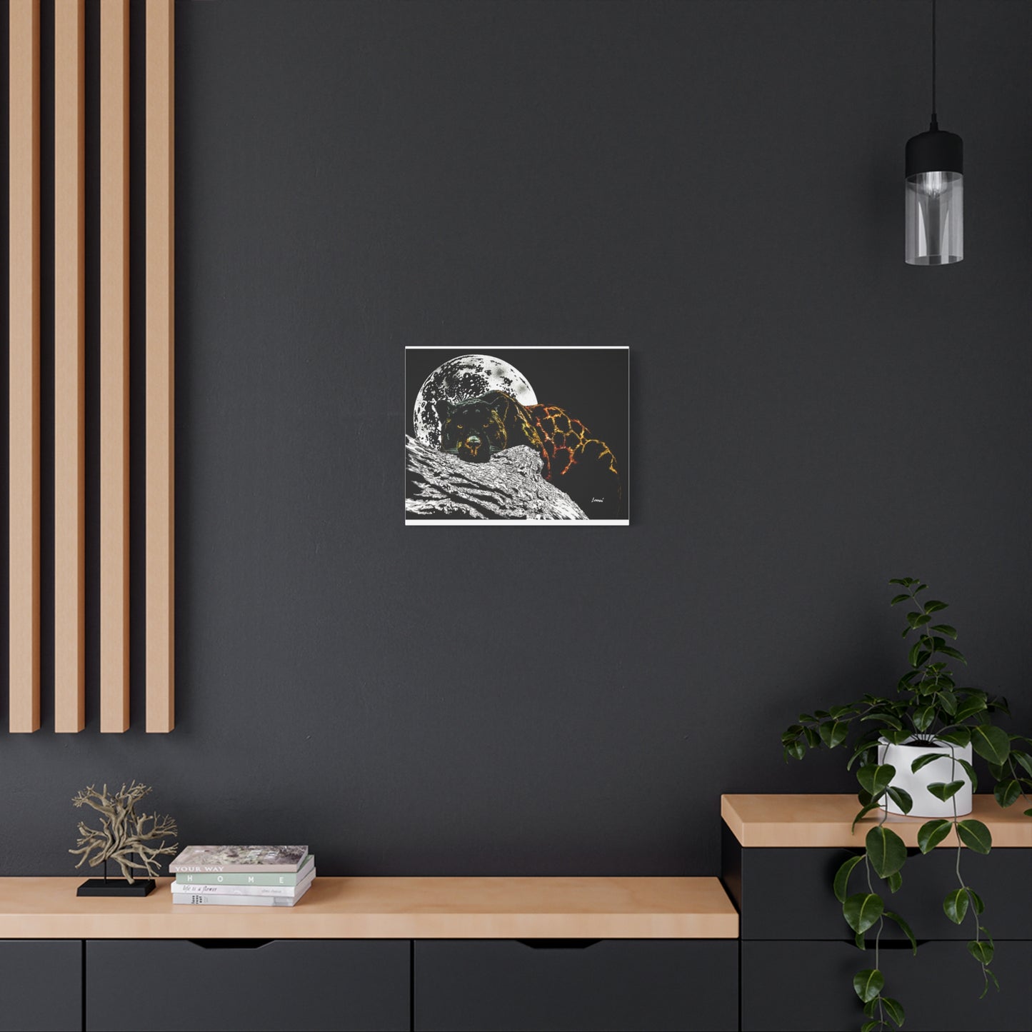 Panther in the Moonlight Print of my Original hand drawn art printed on stretched canvas of a Panther in the Moonlight