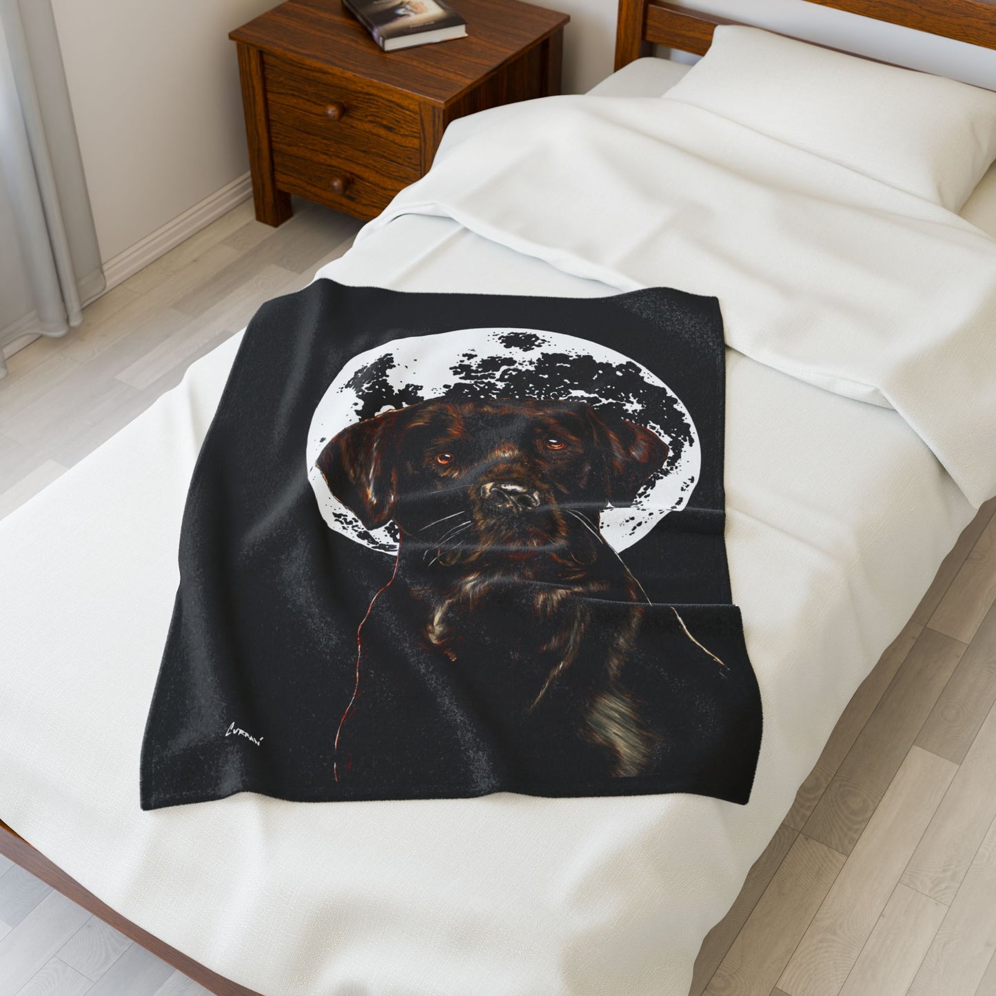 Chocolate Lab Dog Moon Velveteen Plush Blanket