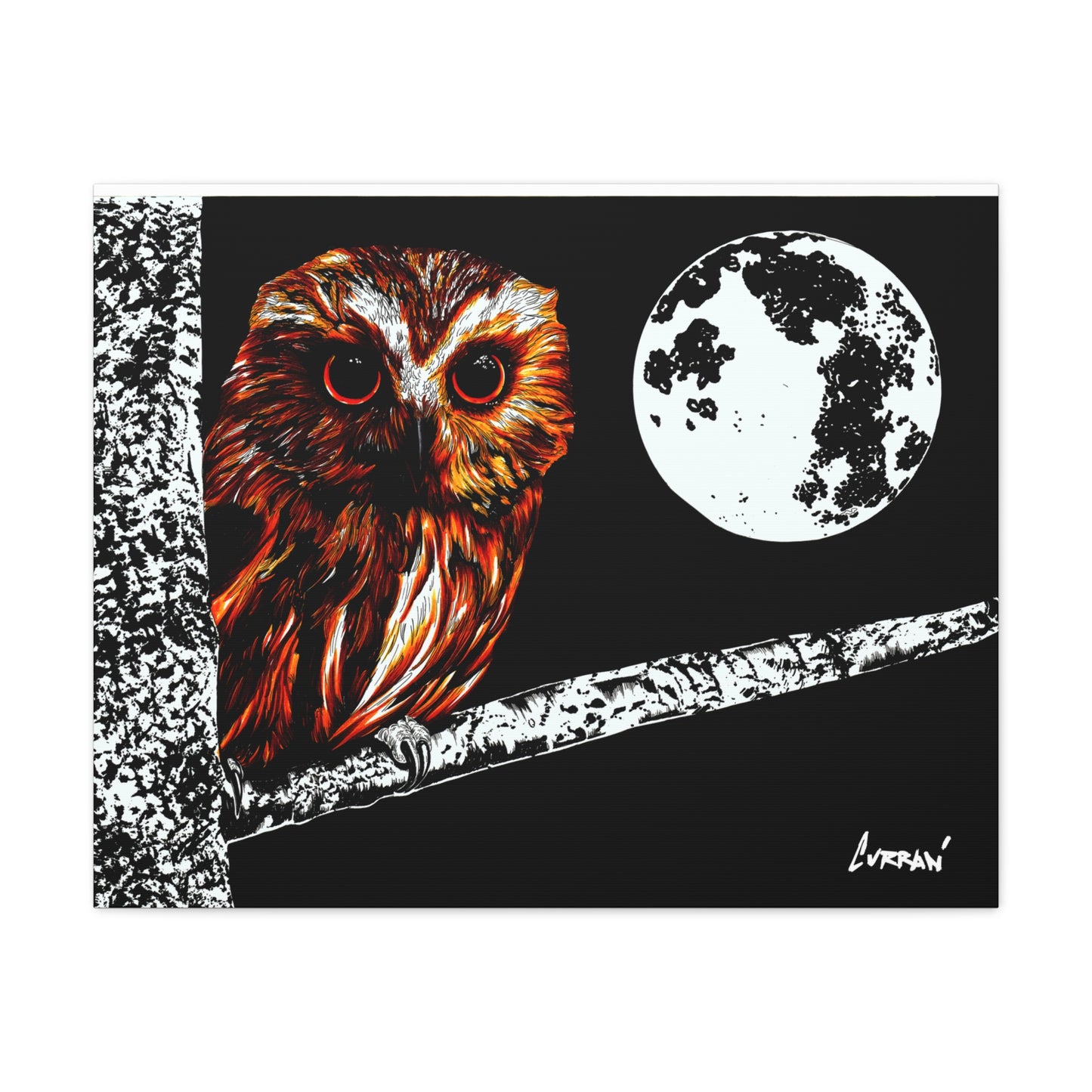 Owl in a Tree, Print of my Original hand drawn art printed on stretched canvas of an Owl in a Tree