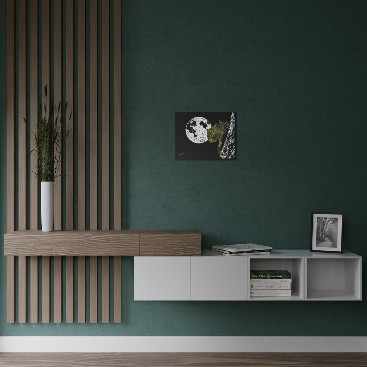 Moonlit Chameleon Satin Poster - 300gsm Art Print for Unique Home Decor